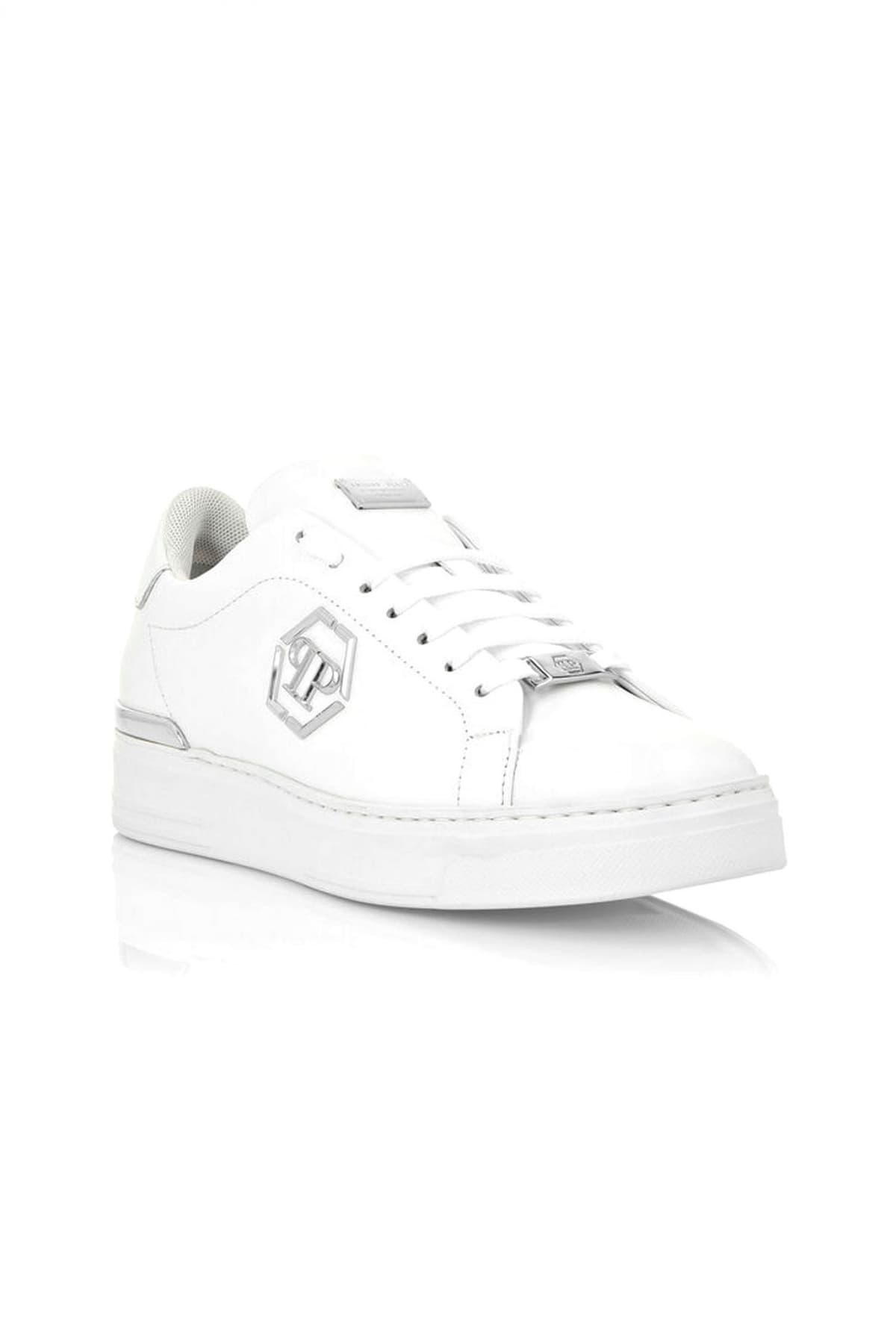 PHILIPP PLEIN ΠΑΠΟΥΤΣΙΑ SNEAKERS LOW-TOP LEATHER HEXAGON ΛΕΥΚΟ