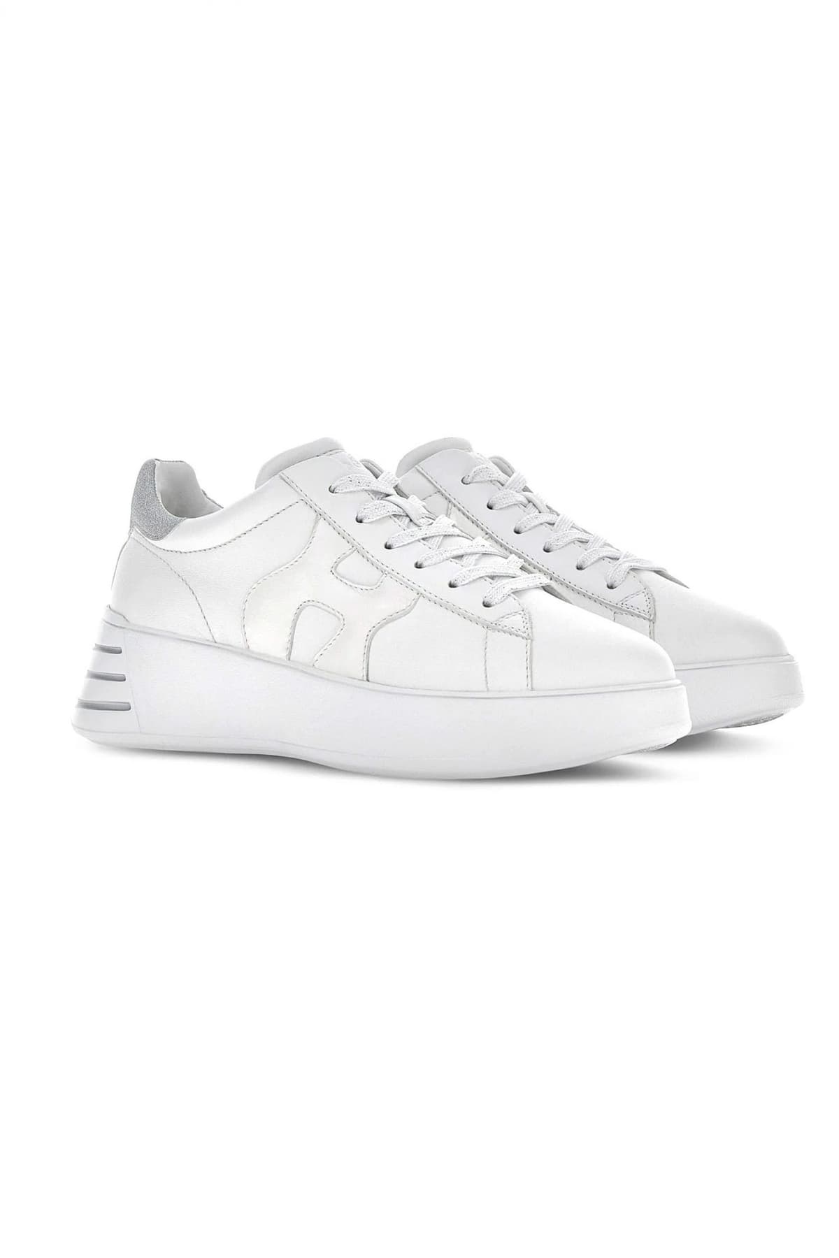 HOGAN ΠΑΠΟΥΤΣΙΑ SNEAKERS ΔΕΡΜΑ REBEL H564 ALLACCIATO H QYQ ARGENTO BIANCO ΛΕΥΚΟ