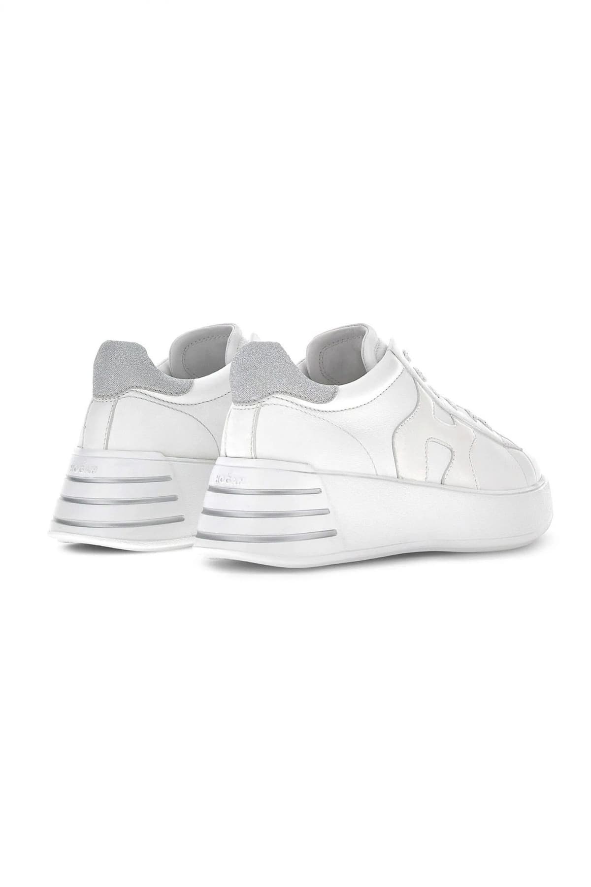 HOGAN ΠΑΠΟΥΤΣΙΑ SNEAKERS ΔΕΡΜΑ REBEL H564 ALLACCIATO H QYQ ARGENTO BIANCO ΛΕΥΚΟ