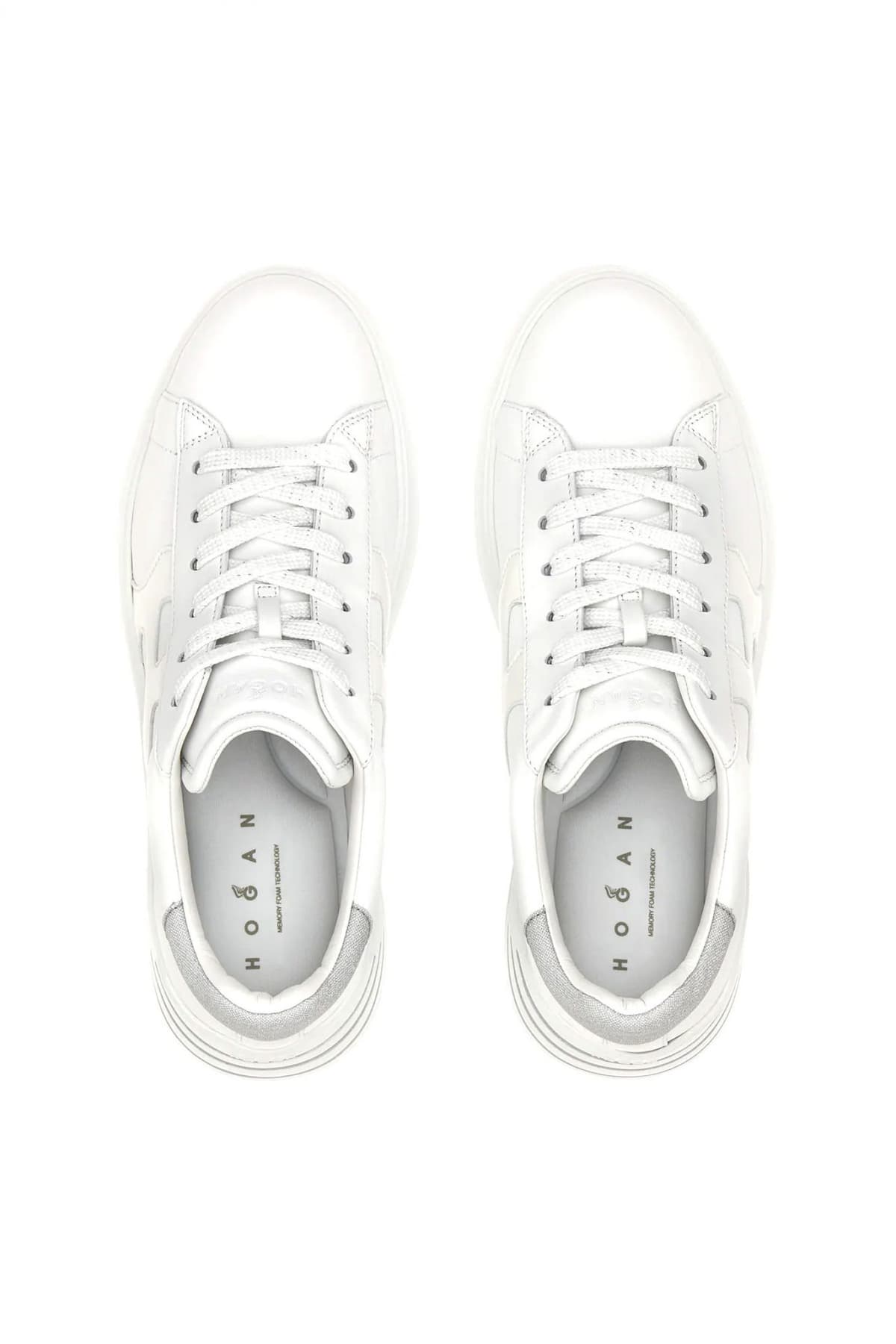 HOGAN ΠΑΠΟΥΤΣΙΑ SNEAKERS ΔΕΡΜΑ REBEL H564 ALLACCIATO H QYQ ARGENTO BIANCO ΛΕΥΚΟ
