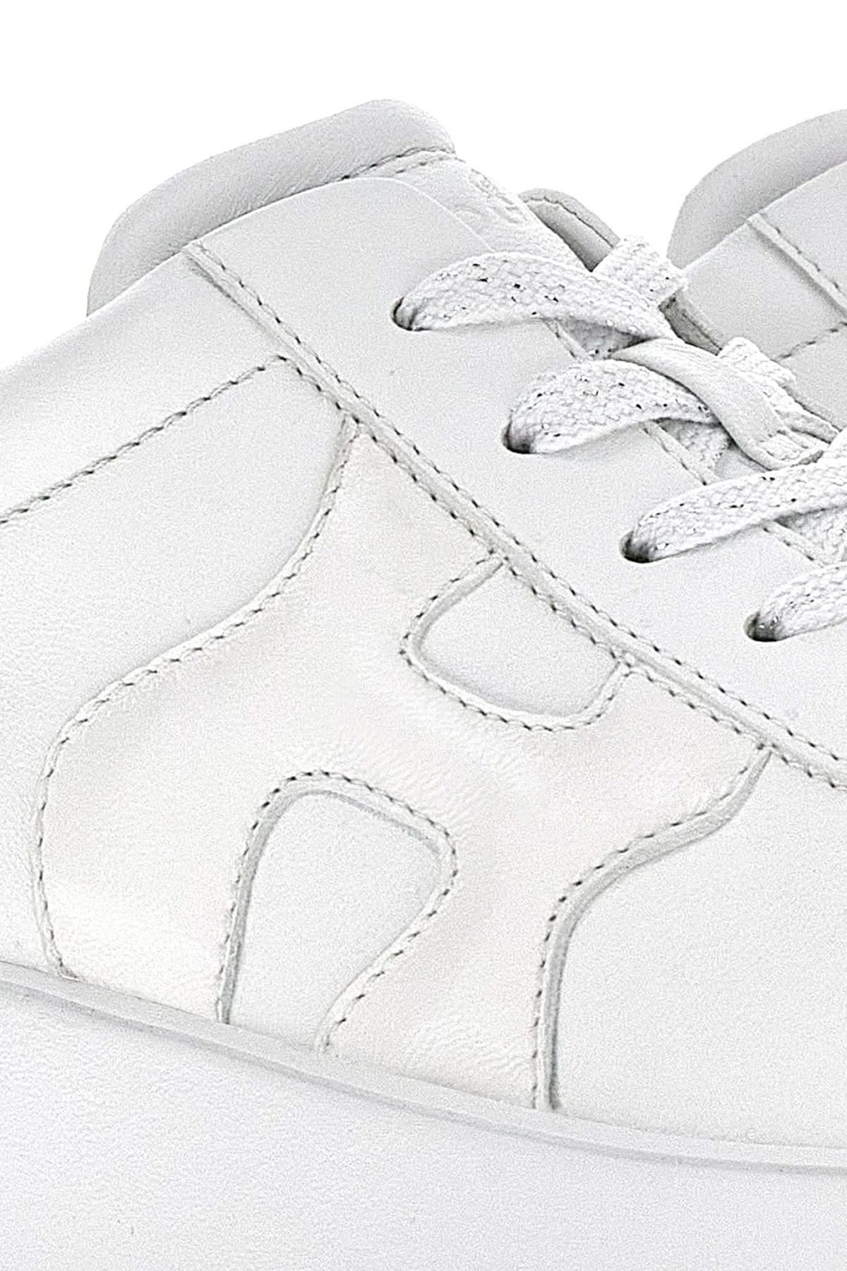 HOGAN ΠΑΠΟΥΤΣΙΑ SNEAKERS ΔΕΡΜΑ REBEL H564 ALLACCIATO H QYQ ARGENTO BIANCO ΛΕΥΚΟ