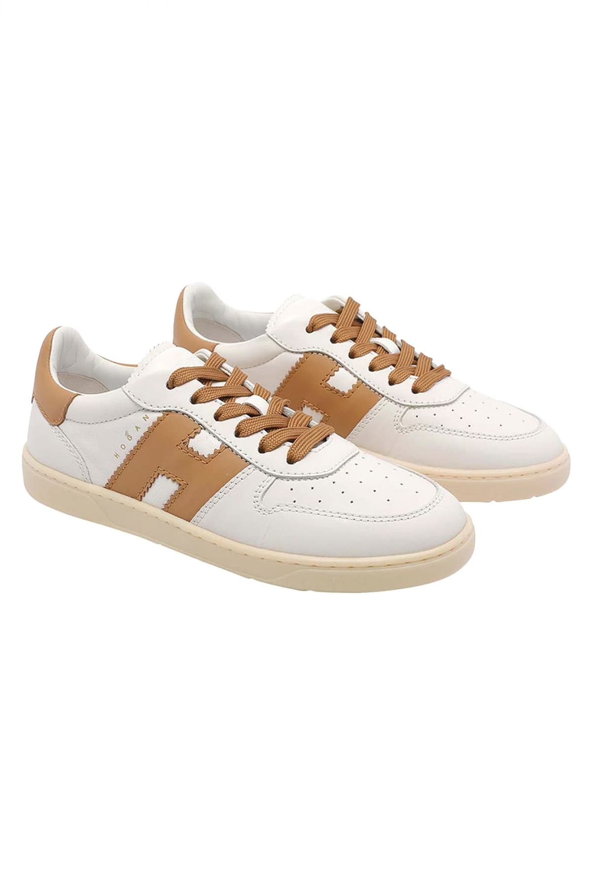 HOGAN ΠΑΠΟΥΤΣΙΑ SNEAKERS ΔΕΡΜΑ COOL BASKET ΕΚΡΟΥ-ΚΑΦΕ