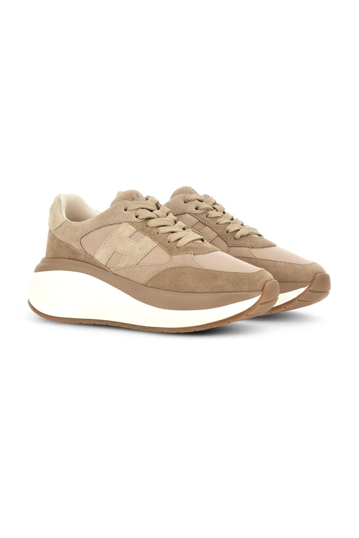 HOGAN ΠΑΠΟΥΤΣΙΑ SNEAKERS ΔΕΡΜΑ H714 ALLACCIATO H ΚΑΦΕ-ΜΠΕΖ