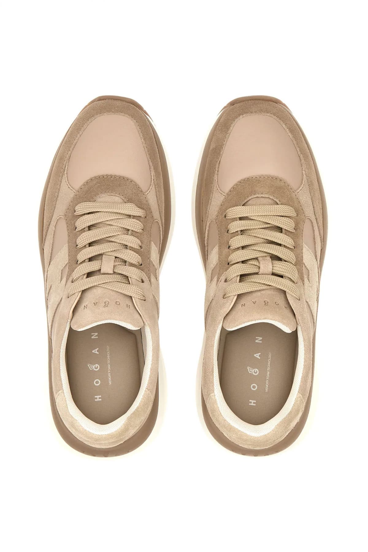 HOGAN ΠΑΠΟΥΤΣΙΑ SNEAKERS ΔΕΡΜΑ H714 ALLACCIATO H ΚΑΦΕ-ΜΠΕΖ