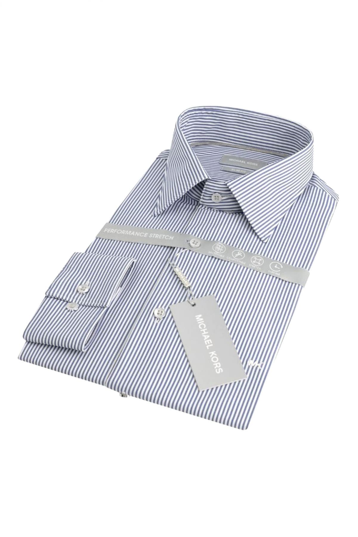 MICHAEL KORS ΠΟΥΚΑΜΙΣΟ ΡΙΓΕ SLIM FIT PERFORMANCE STRETCH ΜΠΛΕ-ΛΕΥΚΟ