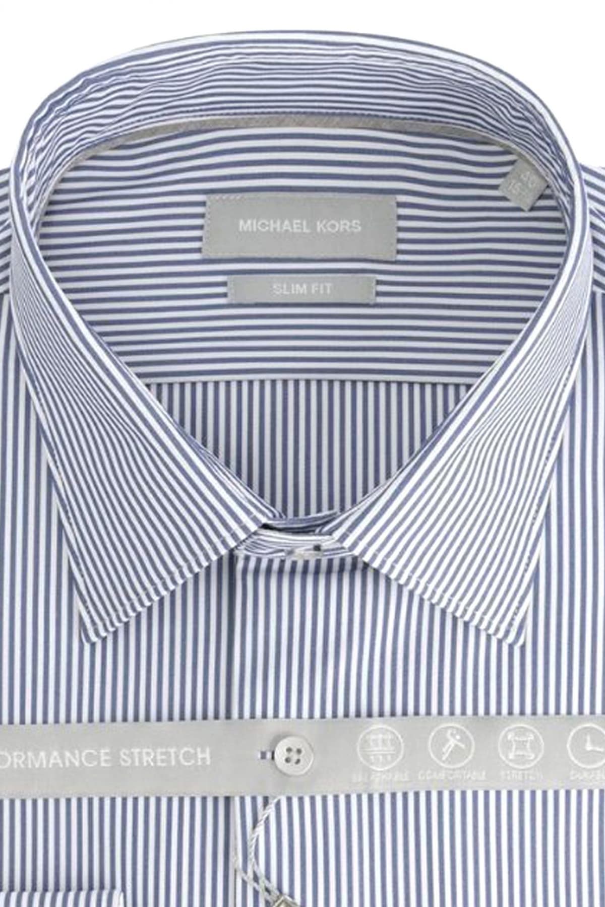 MICHAEL KORS ΠΟΥΚΑΜΙΣΟ ΡΙΓΕ SLIM FIT PERFORMANCE STRETCH ΜΠΛΕ-ΛΕΥΚΟ