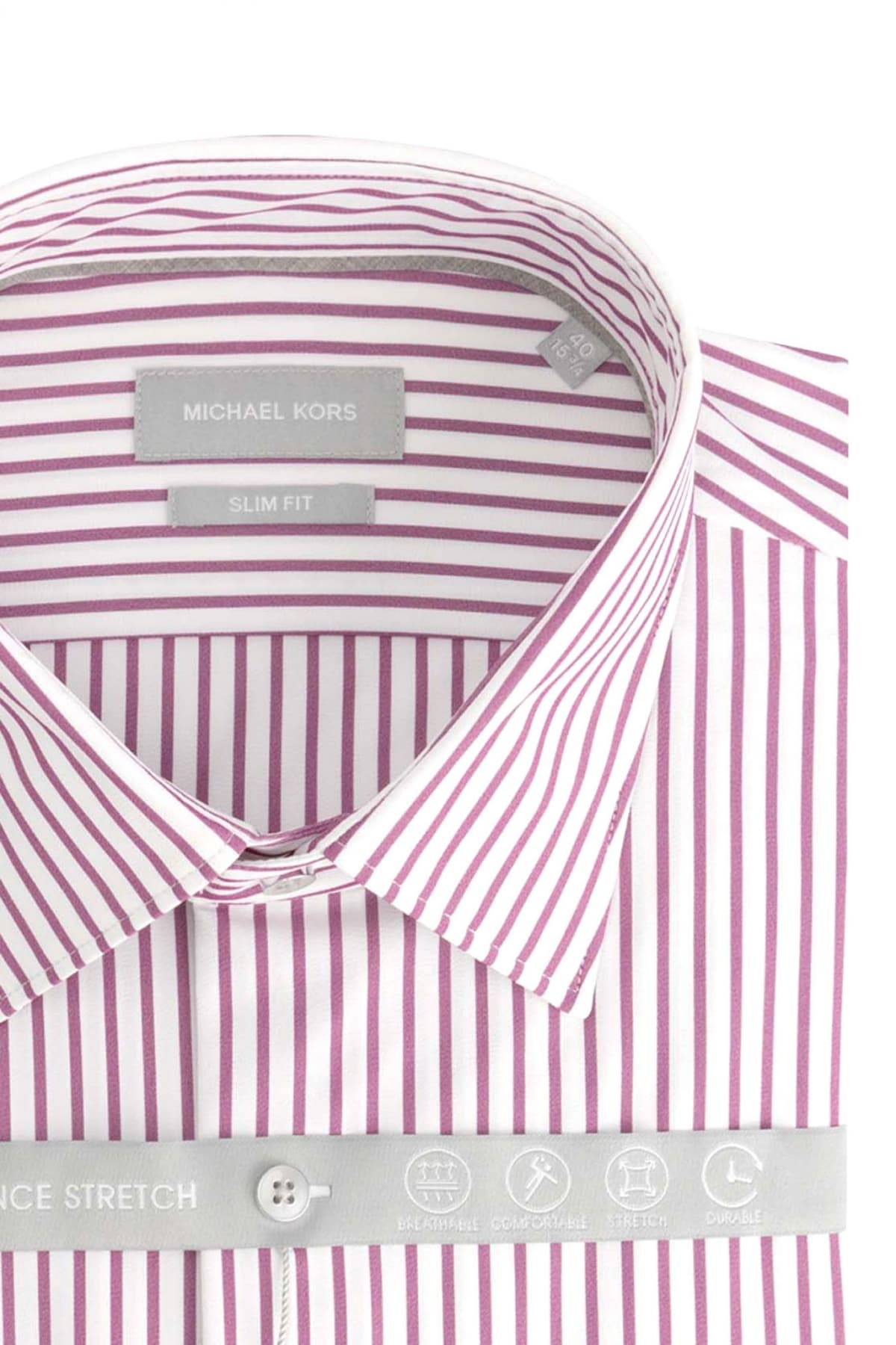 MICHAEL KORS ΠΟΥΚΑΜΙΣΟ ΡΙΓΕ SLIM FIT PERFORMANCE STRETCH ΜΠΟΡΝΤΩ-ΛΕΥΚΟ