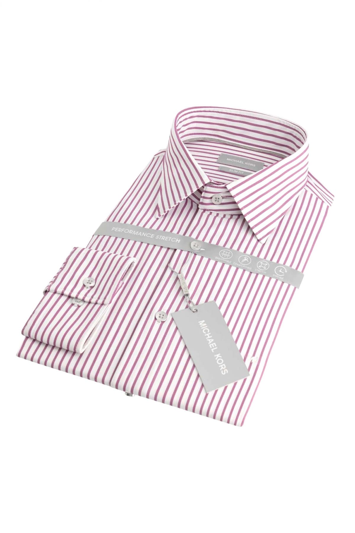 MICHAEL KORS ΠΟΥΚΑΜΙΣΟ ΡΙΓΕ SLIM FIT PERFORMANCE STRETCH ΜΠΟΡΝΤΩ-ΛΕΥΚΟ