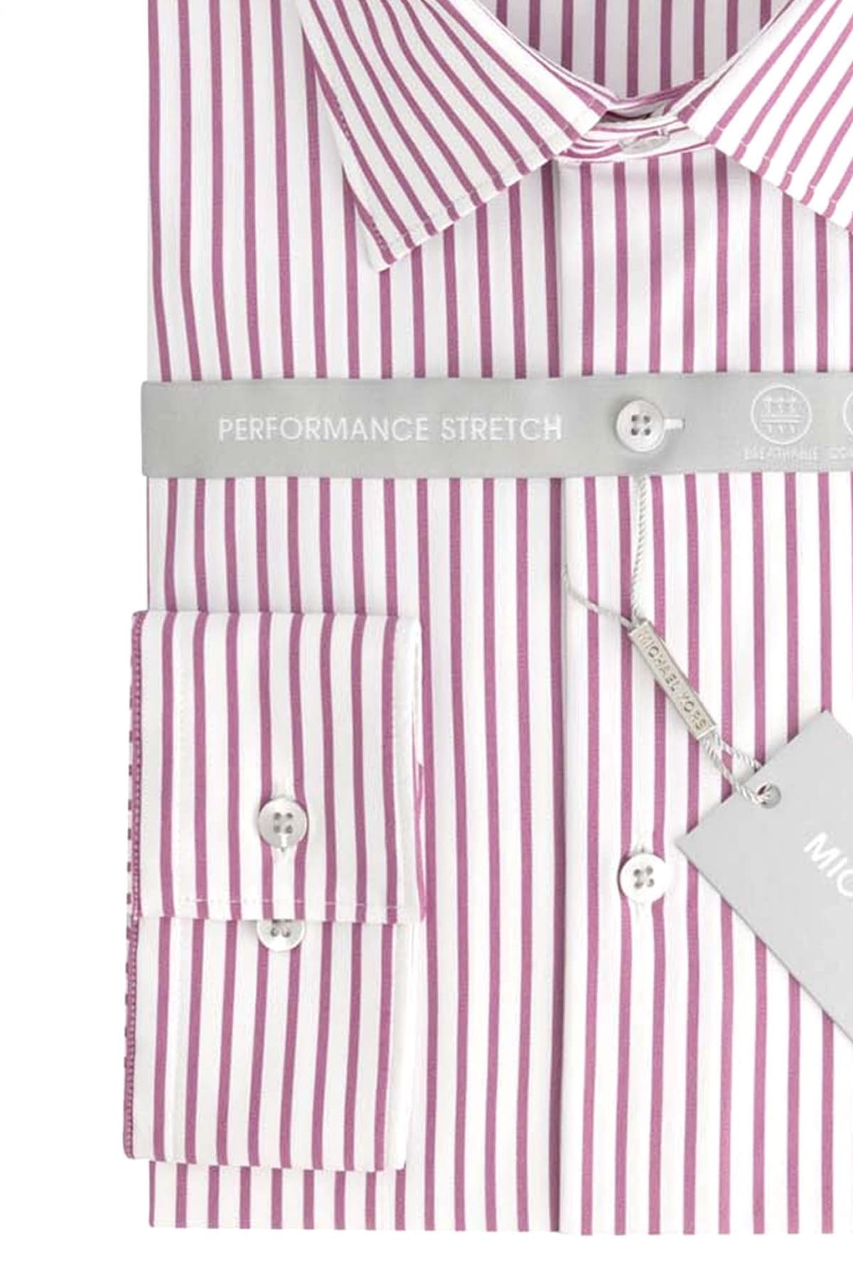 MICHAEL KORS ΠΟΥΚΑΜΙΣΟ ΡΙΓΕ SLIM FIT PERFORMANCE STRETCH ΜΠΟΡΝΤΩ-ΛΕΥΚΟ