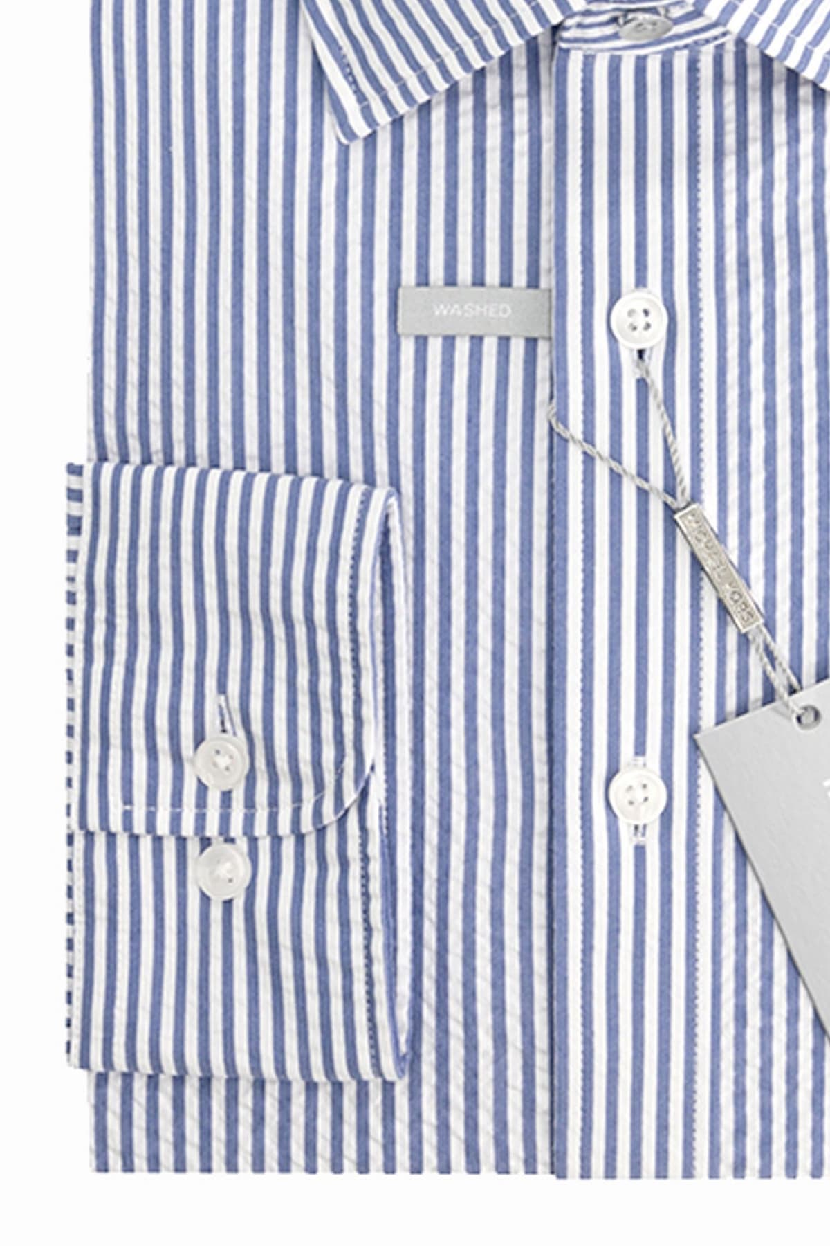 MICHAEL KORS ΠΟΥΚΑΜΙΣΟ ΡΙΓΕ SLIM FIT ΓΚΟΦΡΕ ΣΙΕΛ-ΛΕΥΚΟ