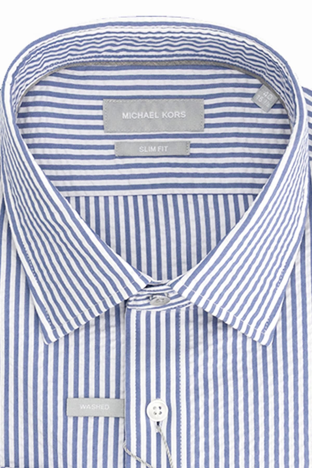 MICHAEL KORS ΠΟΥΚΑΜΙΣΟ ΡΙΓΕ SLIM FIT ΓΚΟΦΡΕ ΣΙΕΛ-ΛΕΥΚΟ