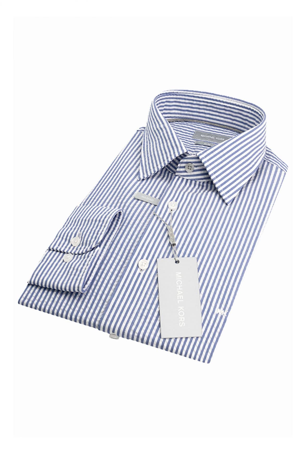 MICHAEL KORS ΠΟΥΚΑΜΙΣΟ ΡΙΓΕ SLIM FIT ΓΚΟΦΡΕ ΣΙΕΛ-ΛΕΥΚΟ