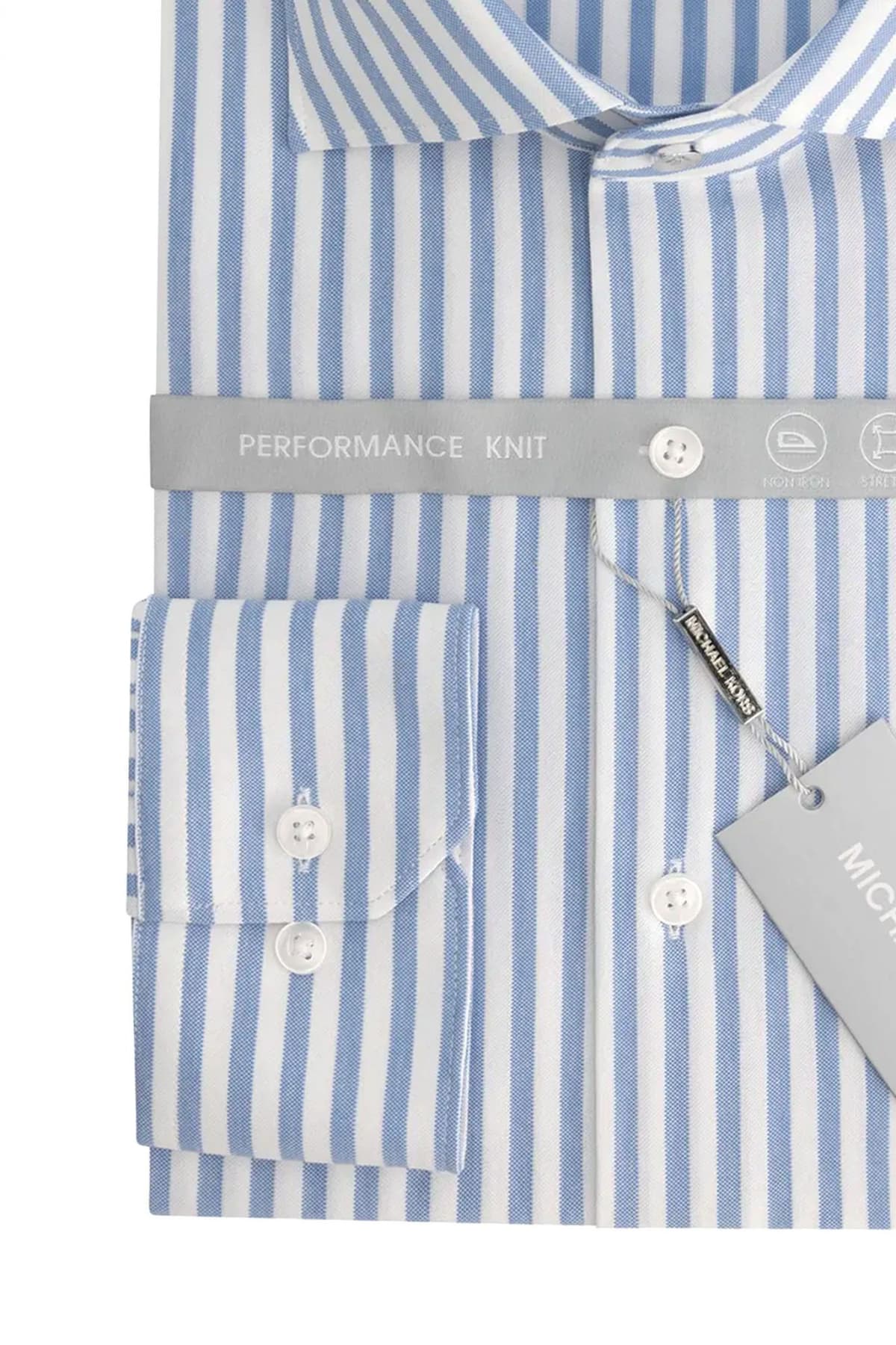 MICHAEL KORS ΠΟΥΚΑΜΙΣΟ ΡΙΓΕ SLIM FIT PERFORMANCE KNIT ΣΙΕΛ-ΛΕΥΚΟ