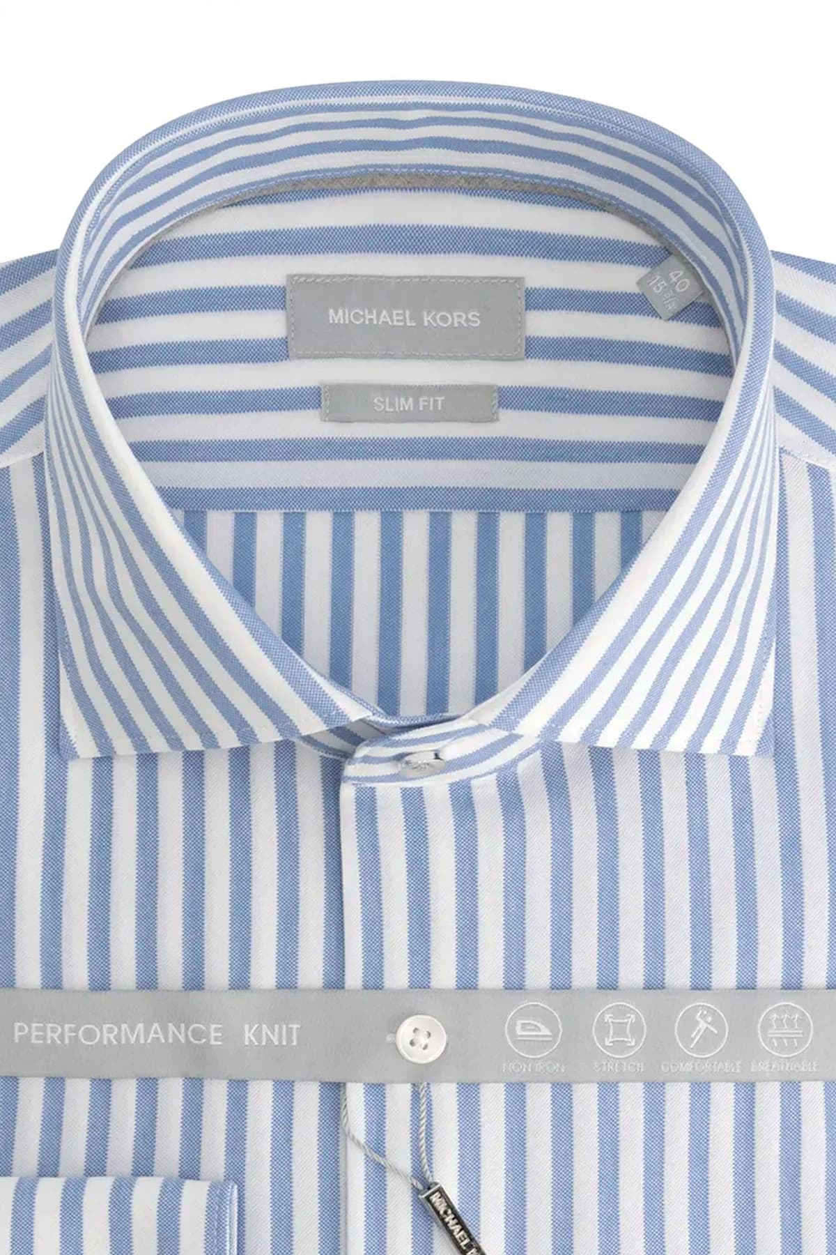 MICHAEL KORS ΠΟΥΚΑΜΙΣΟ ΡΙΓΕ SLIM FIT PERFORMANCE KNIT ΣΙΕΛ-ΛΕΥΚΟ