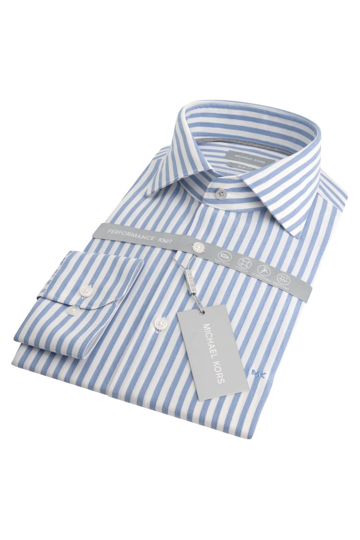 MICHAEL KORS ΠΟΥΚΑΜΙΣΟ ΡΙΓΕ SLIM FIT PERFORMANCE KNIT ΣΙΕΛ-ΛΕΥΚΟ