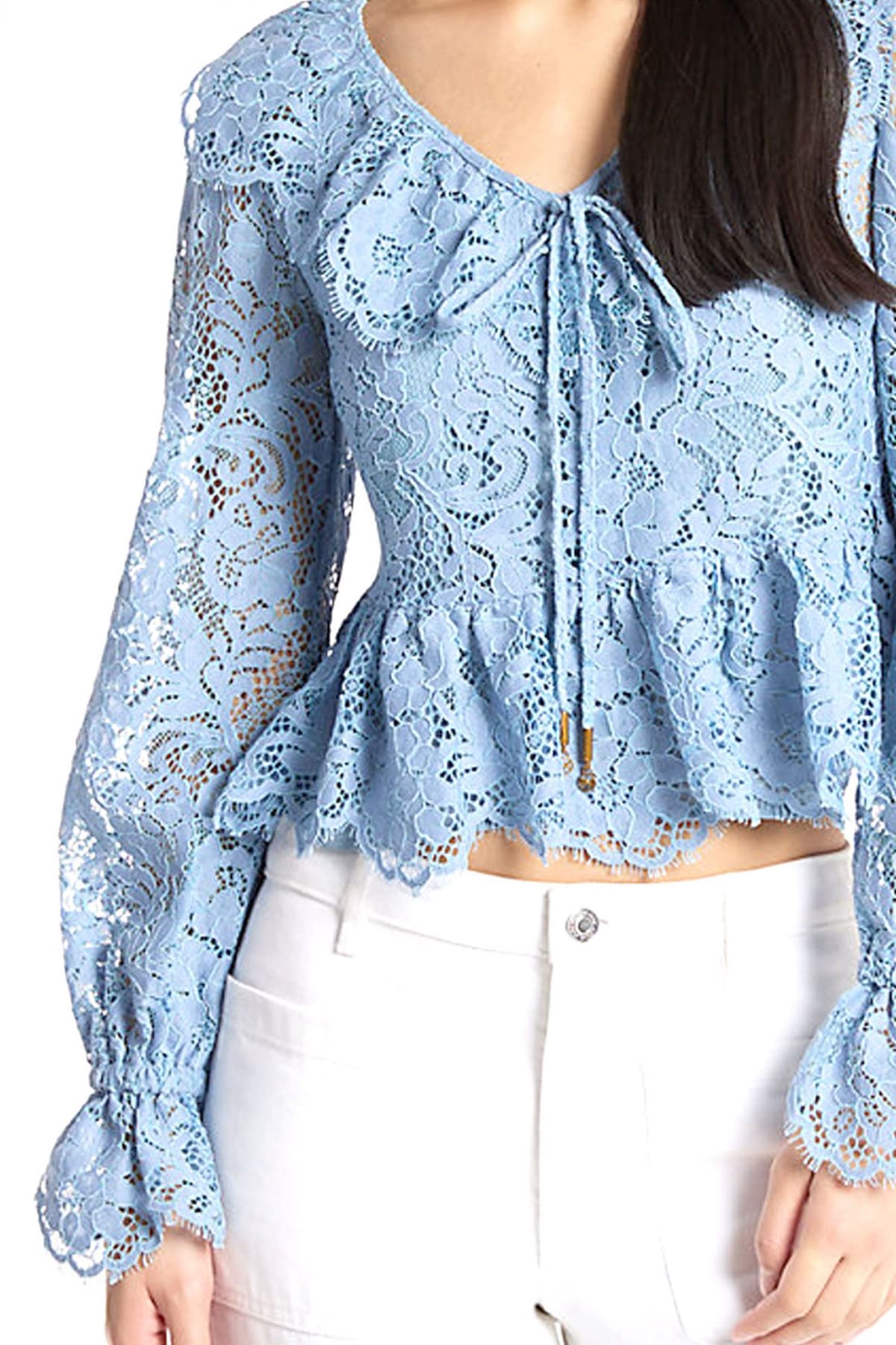 MICHAEL KORS ΜΠΛΟΥΖΑ CROPPED ΔΑΝΤΕΛΑ C-THRU ΕΣΩΤΕΡΙΚΟ TOP ΣΙΕΛ