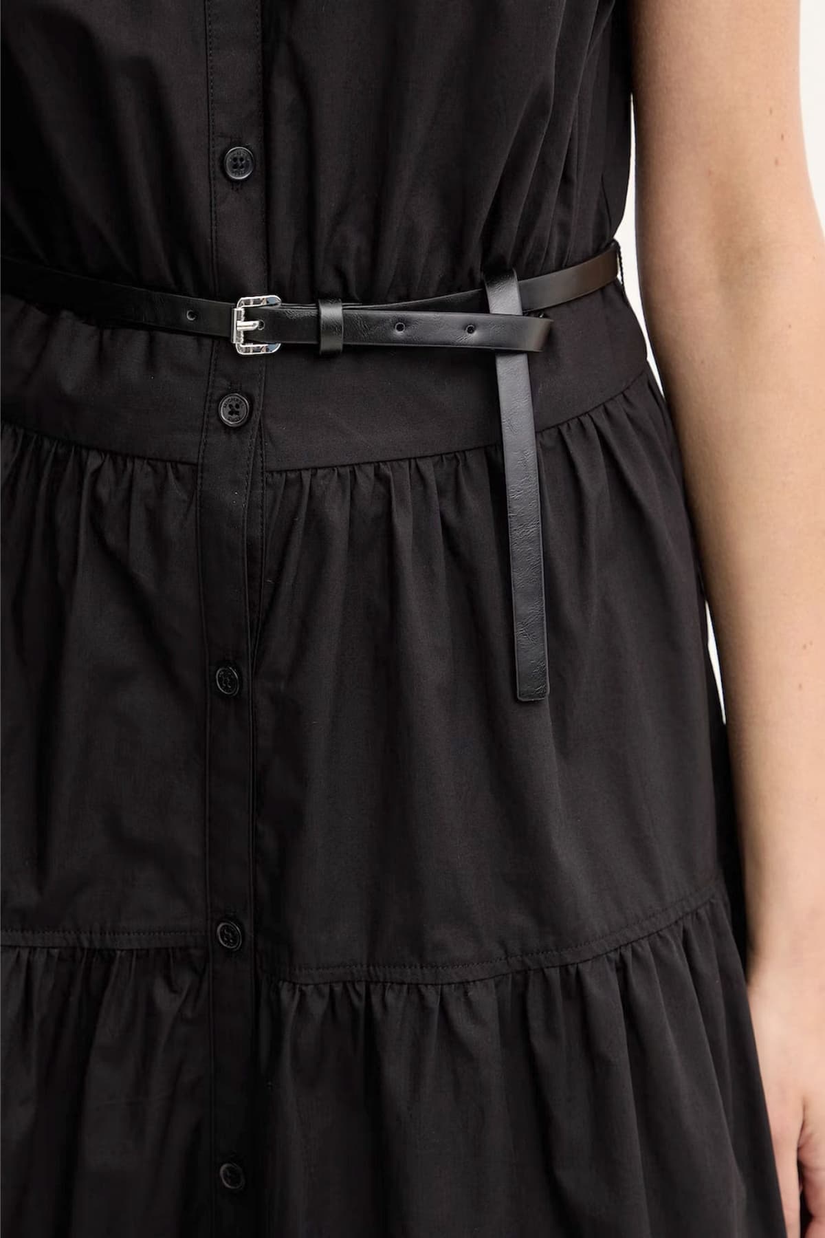 MICHAEL KORS ΦΟΡΕΜΑ MIDI POLO ΚΟΥΜΠΙΑ ΒΟΛΑΝ ΑΠΟΣΠΩΜΕΝΗ ΖΩΝΗ ΜΑΥΡΟ