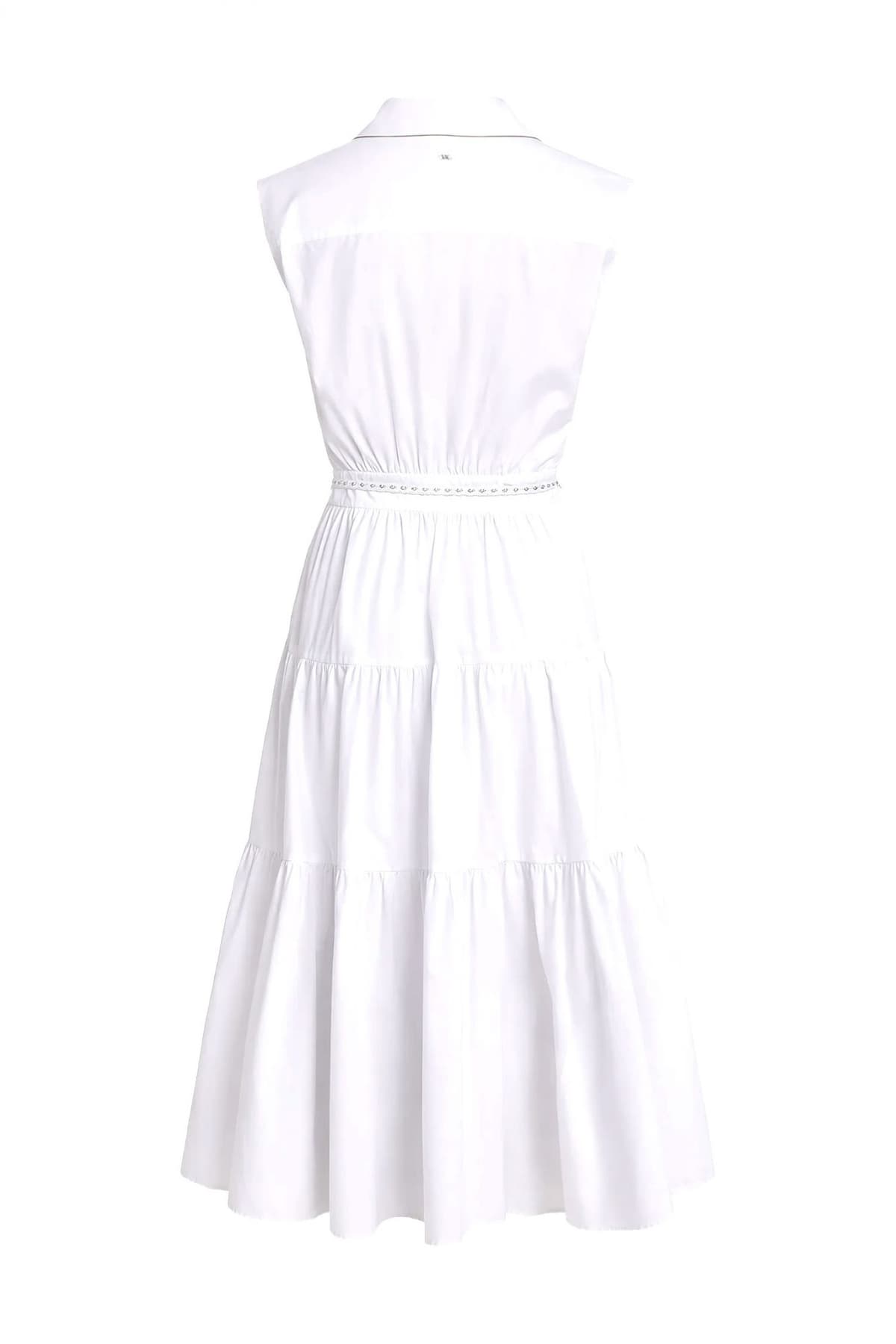 MICHAEL KORS ΦΟΡΕΜΑ MIDI POLO ΚΟΥΜΠΙΑ ΒΟΛΑΝ ΑΠΟΣΠΩΜΕΝΗ ΖΩΝΗ ΛΕΥΚΟ