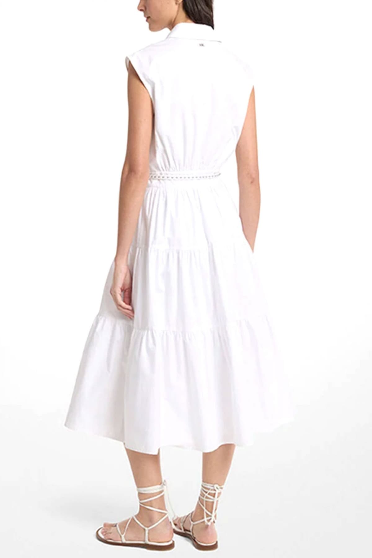 MICHAEL KORS ΦΟΡΕΜΑ MIDI POLO ΚΟΥΜΠΙΑ ΒΟΛΑΝ ΑΠΟΣΠΩΜΕΝΗ ΖΩΝΗ ΛΕΥΚΟ