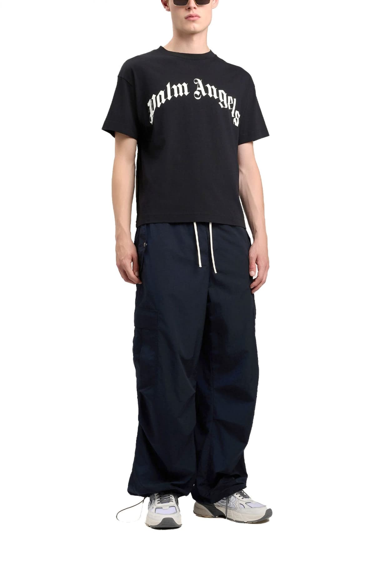 PALM ANGELS T-SHIRT CURVED LOGO REGULAR TEE ΜΑΥΡΟ