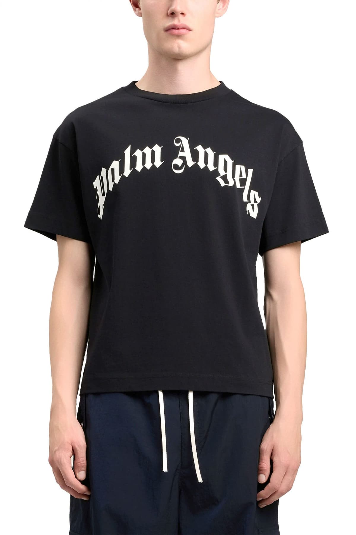 PALM ANGELS T-SHIRT CURVED LOGO REGULAR TEE ΜΑΥΡΟ