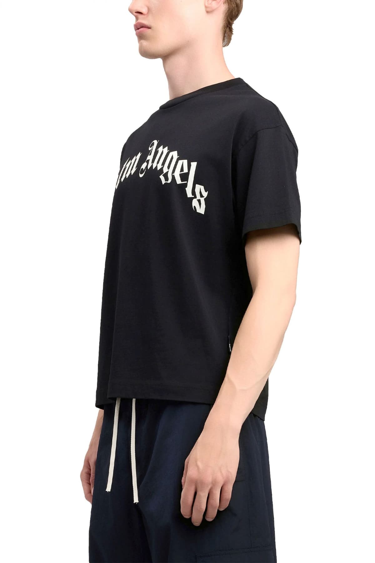 PALM ANGELS T-SHIRT CURVED LOGO REGULAR TEE ΜΑΥΡΟ