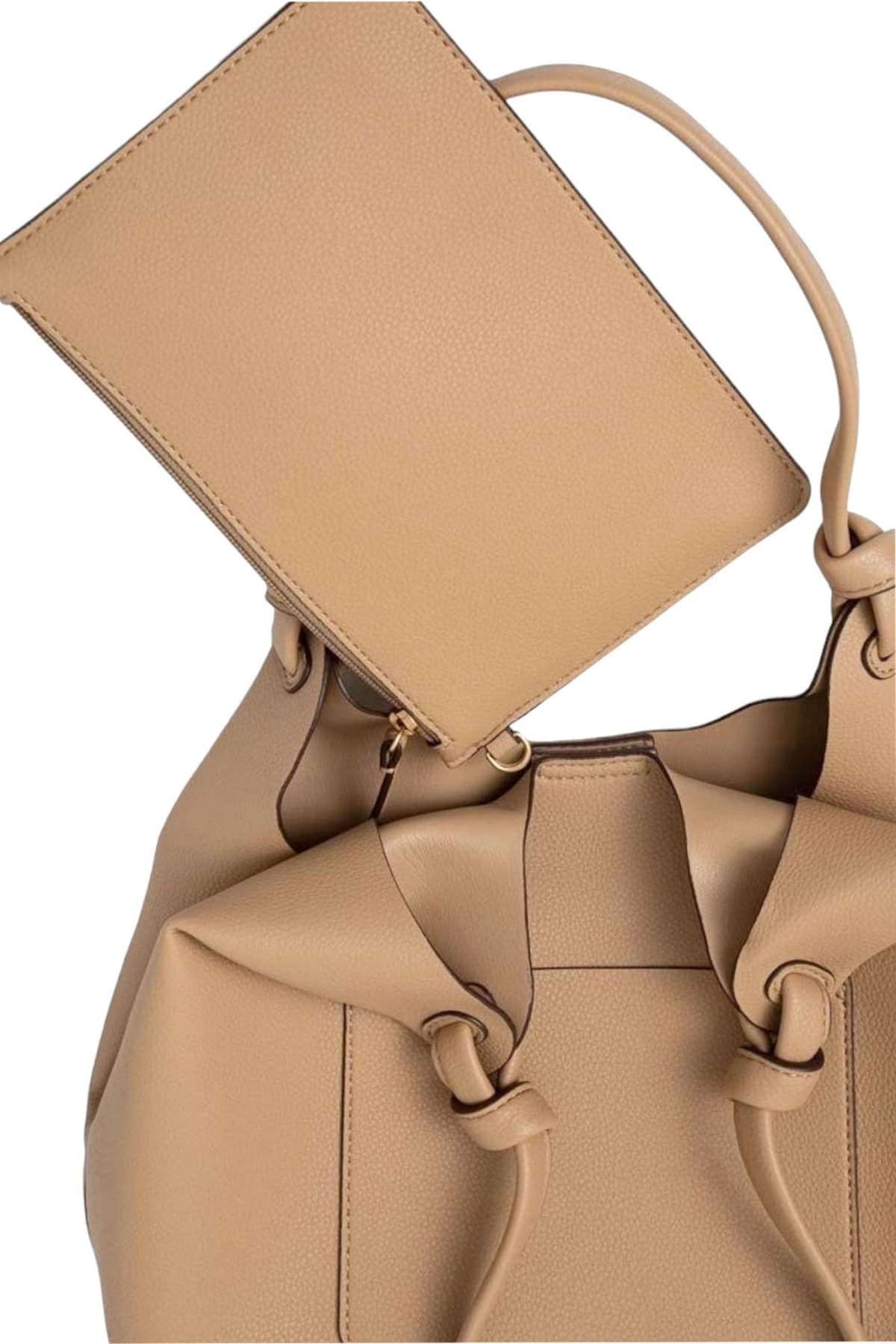 DKNY ΤΣΑΝΤΑ ΩΜΟΥ PAULA TOTE LOGO ΜΕΤΑΛΛΙΚΟ ΕΠΙΠΡΟΣΘΕΤΟ ΤΣΑΝΤΑΚΙ ΜΠΕΖ