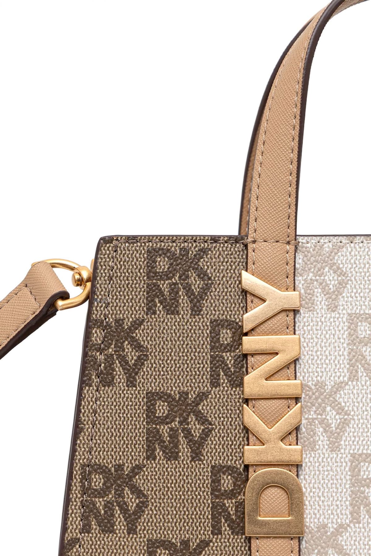 DKNY ΤΣΑΝΤΑ ΧΕΙΡΟΣ/CROSSBODY AVRIL SM SATCHEL ALL OVER LOGO ΜΠΕΖ-ΚΑΦΕ