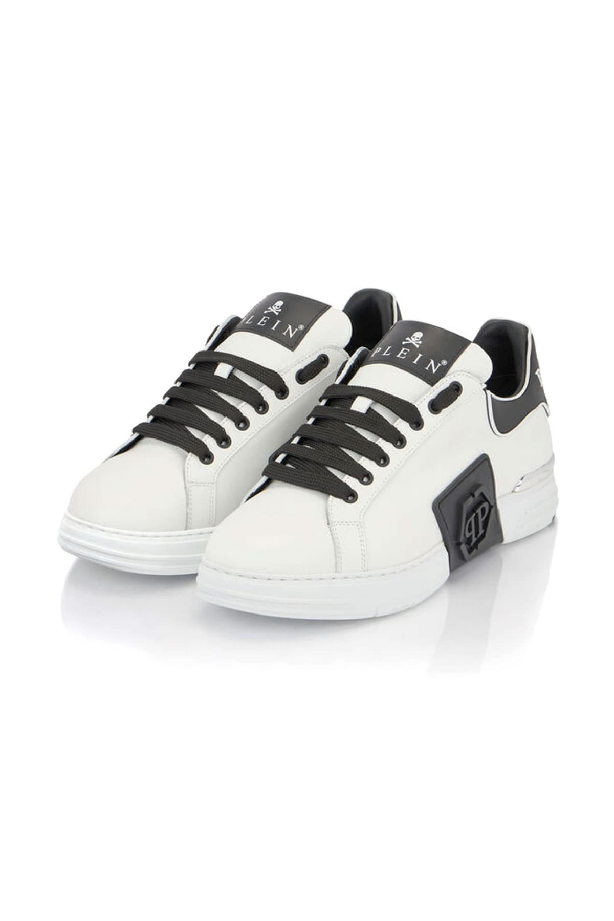 PHILIPP PLEIN ΠΑΠΟΥΤΣΙΑ SNEAKERS LOW-TOP PHANTOM KICK$ ΛΕΥΚΟ-ΜΑΥΡΟ