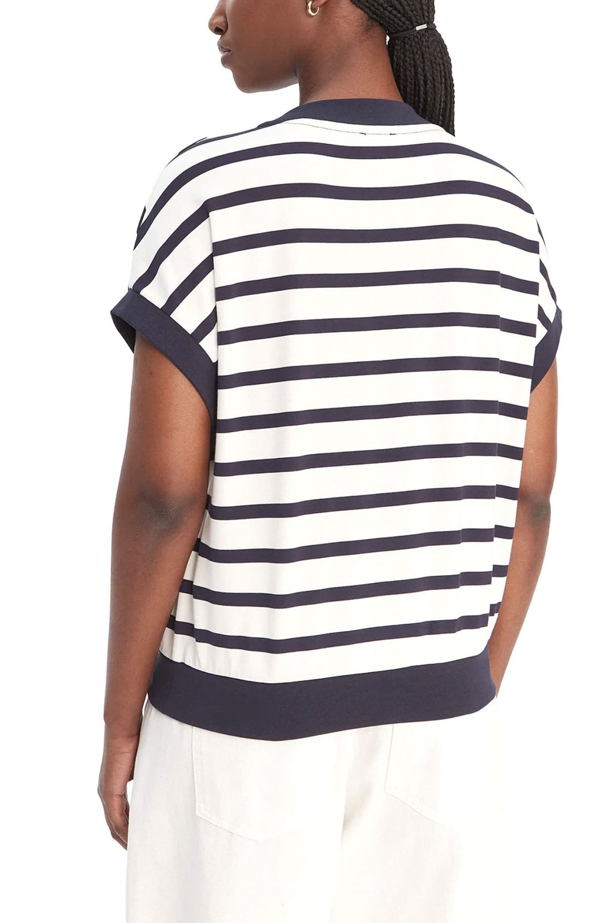 LIU-JO T-SHIRT V-NECK ΡΙΓΕ ΛΕΠΤΟΜΕΡΕΙΕΣ ΜΕΤΑΛΛΙΚΕΣ ΕΚΡΟΥ-ΜΠΛΕ