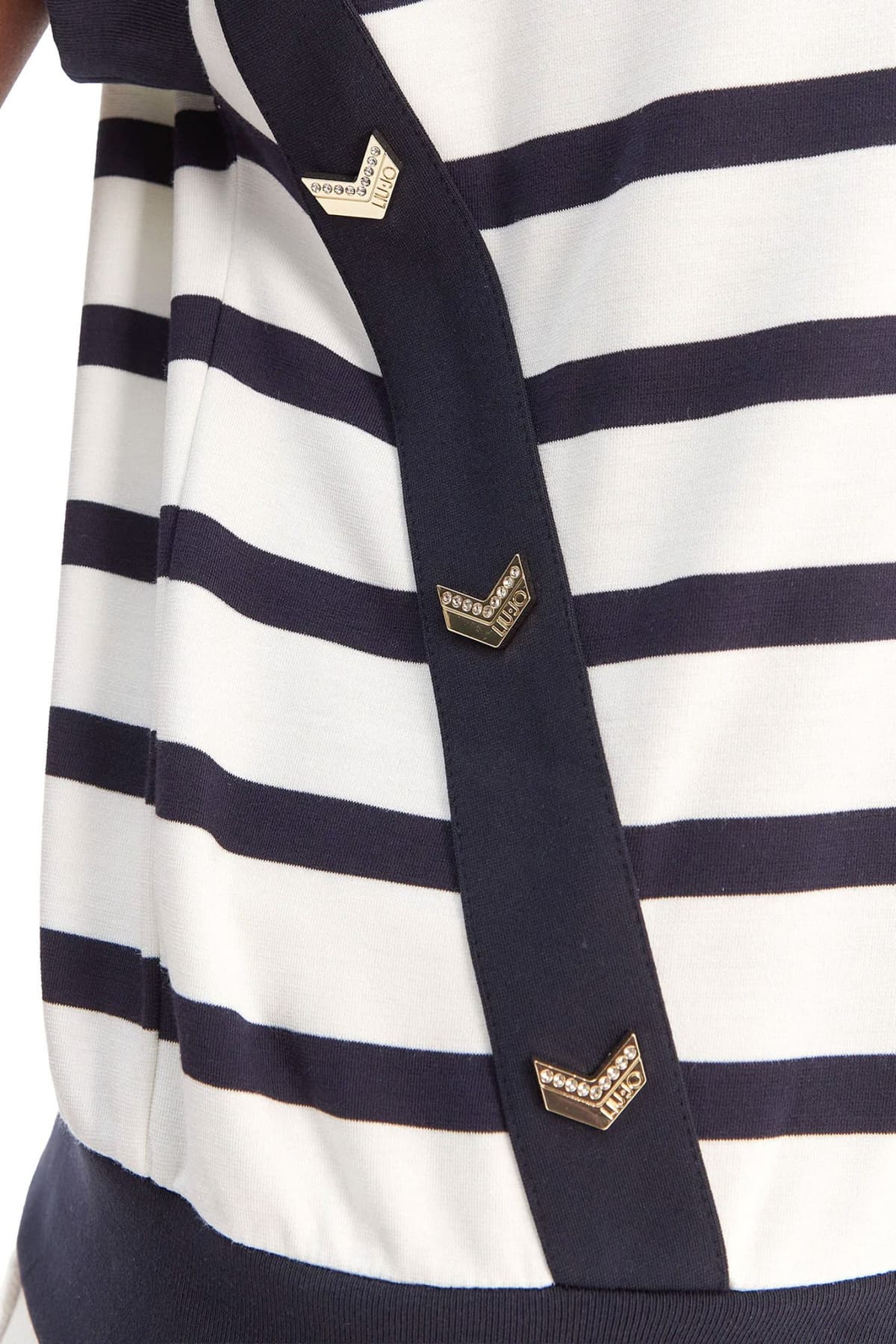 LIU-JO T-SHIRT V-NECK ΡΙΓΕ ΛΕΠΤΟΜΕΡΕΙΕΣ ΜΕΤΑΛΛΙΚΕΣ ΕΚΡΟΥ-ΜΠΛΕ