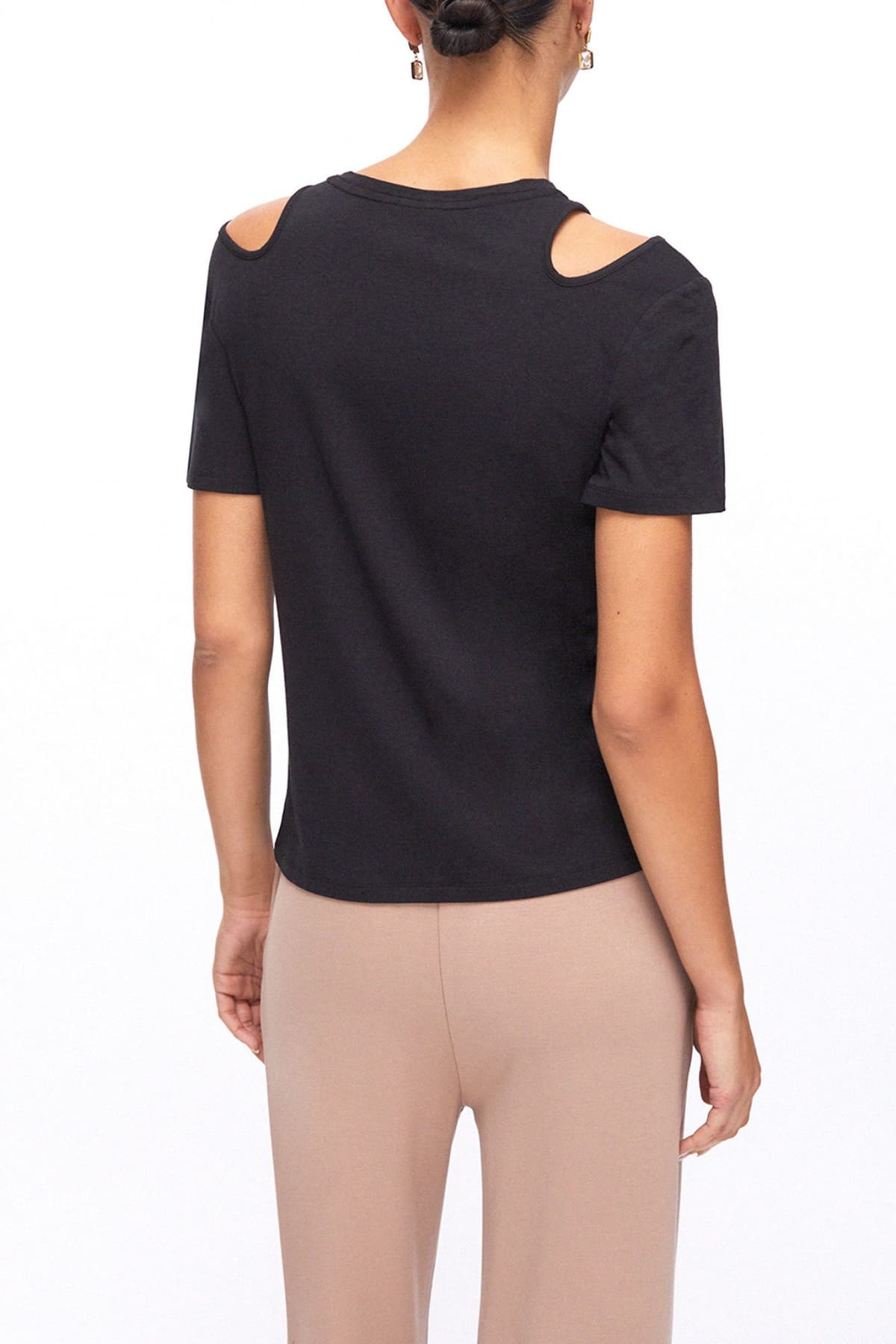 LIU-JO BETTER T-SHIRT ΑΝΟΙΓΜΑΤΑ ΩΜΟ LOGO ΜΑΥΡΟ