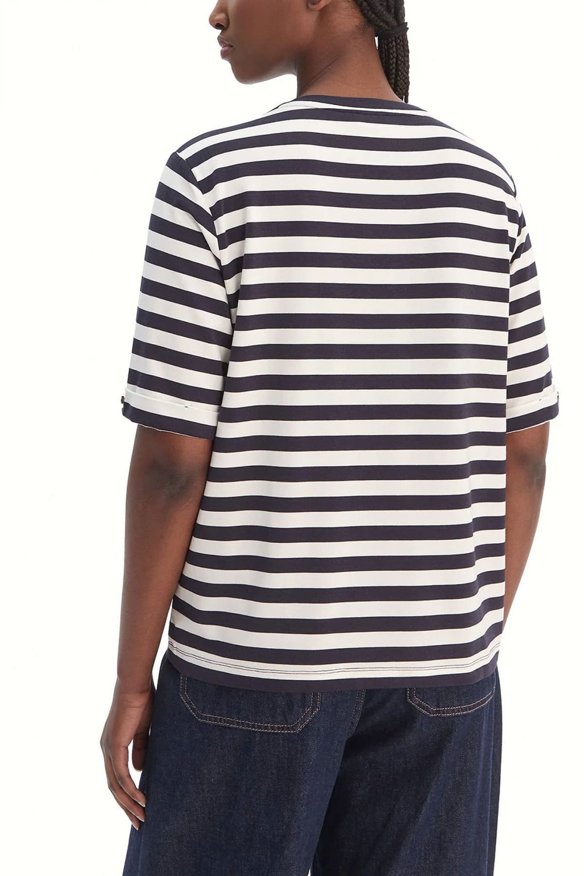 LIU-JO BETTER T-SHIRT V-NECK ΡΙΓΕ LOGO ΣΤΡΑΣ ΕΚΡΟΥ-ΜΠΛΕ