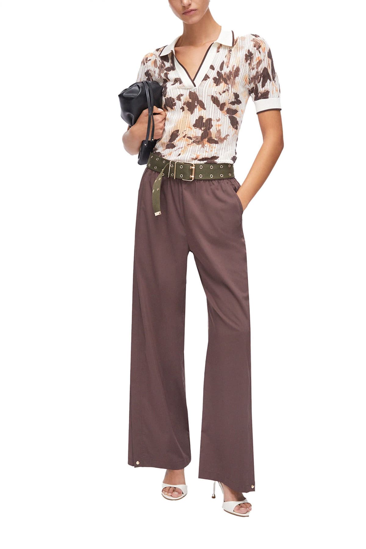 LIU-JO POLO ΠΛΕΚΤΟ ΔΙΑΤΡΗΤΟ FLORAL ΕΚΡΟΥ-ΚΑΦΕ