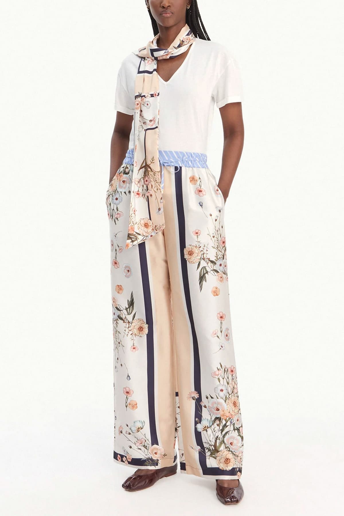 LIU-JO T-SHIRT V-NECK ΦΟΥΛΑΡΙ ΕΚΡΟΥ