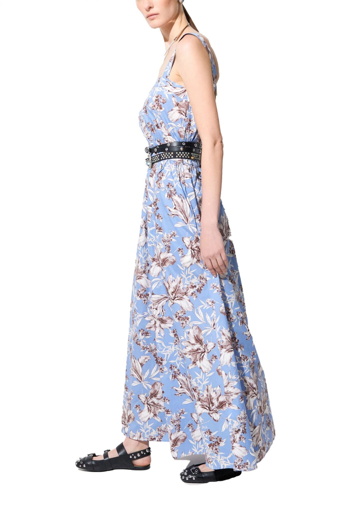 LIU-JO ΦΟΡΕΜΑ MIDI ΣΤΡΑΠΛΕΣ FLORAL ΑΠΟΣΠΩΜΕΝΗ ΖΩΝΗ ΑΠΟΣΠΩΜΕΝΕΣ ΤΙΡΑΝΤΕΣ ΣΙΕΛ