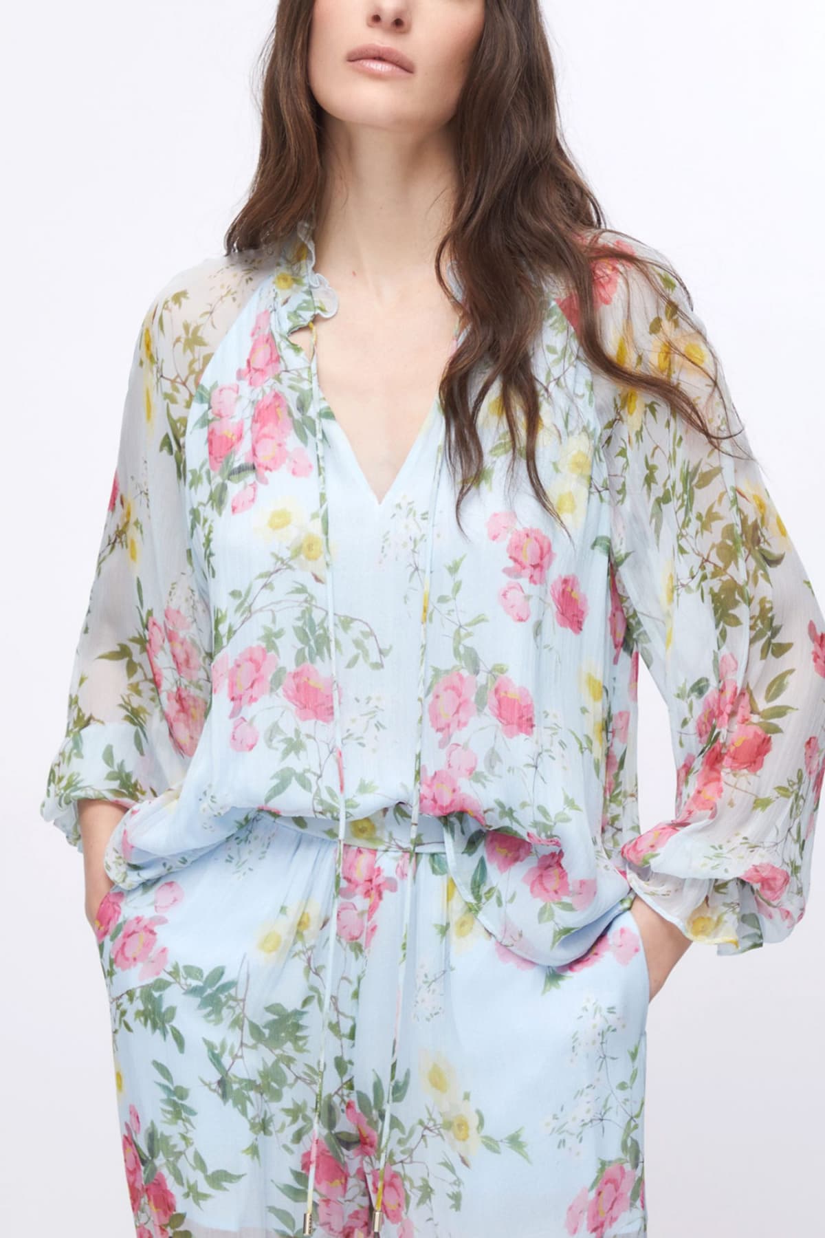 LIU-JO ΜΠΛΟΥΖΑ FLORAL ΔΕΣΙΜΟ ΛΑΙΜΟ ΣΙΕΛ