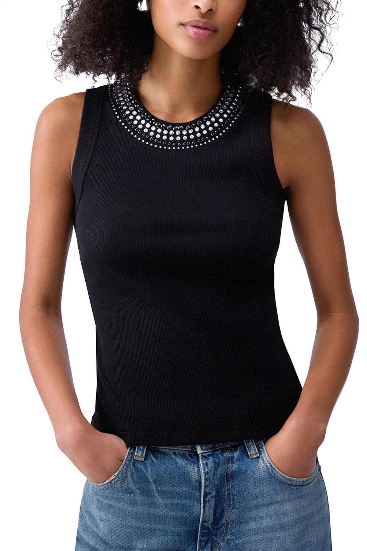 LIU-JO TANK TOP ΣΤΡΑΣ ΜΑΥΡΟ