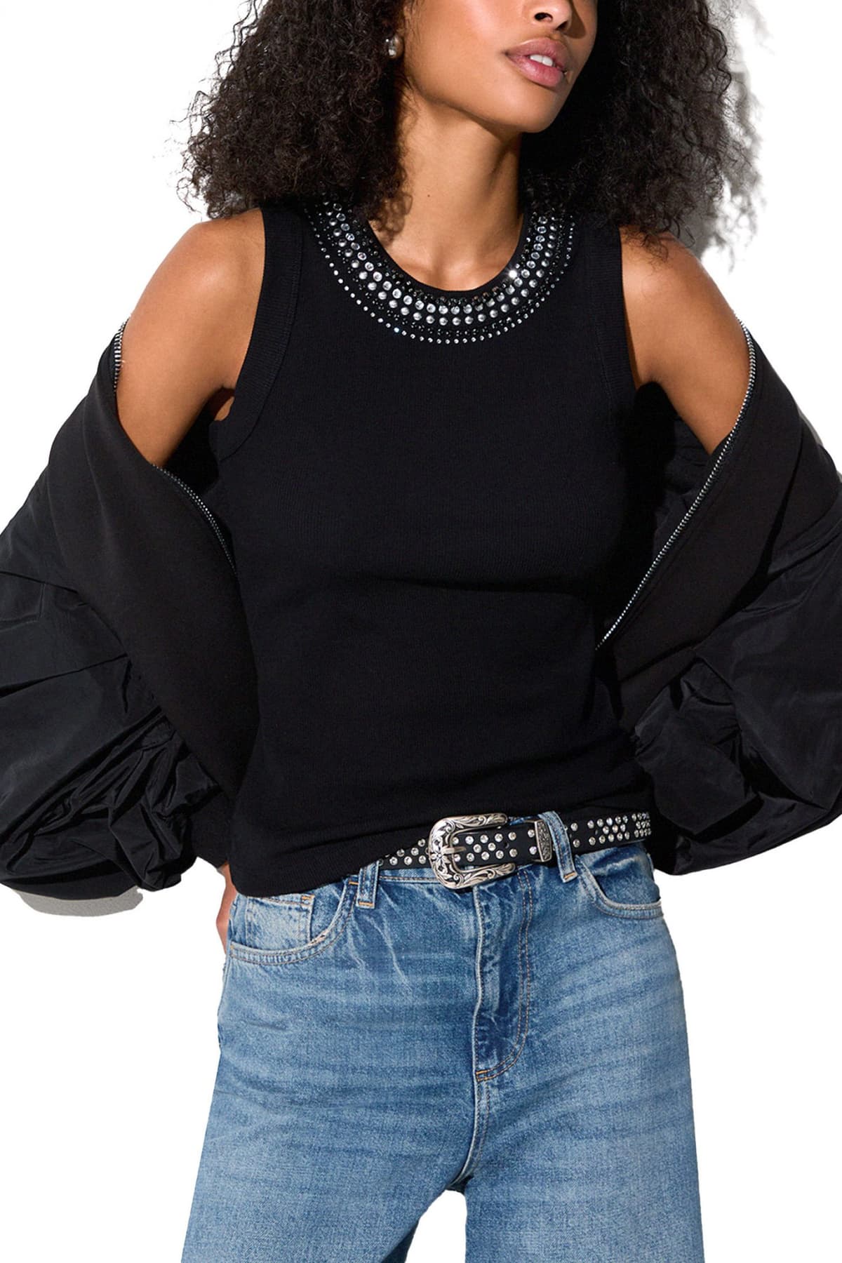 LIU-JO TANK TOP ΣΤΡΑΣ ΜΑΥΡΟ