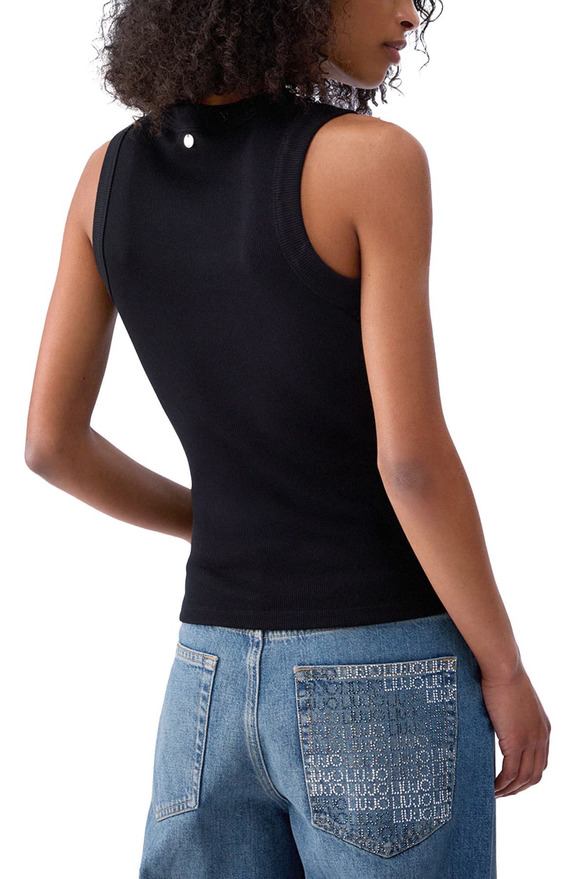 LIU-JO TANK TOP ΣΤΡΑΣ ΜΑΥΡΟ