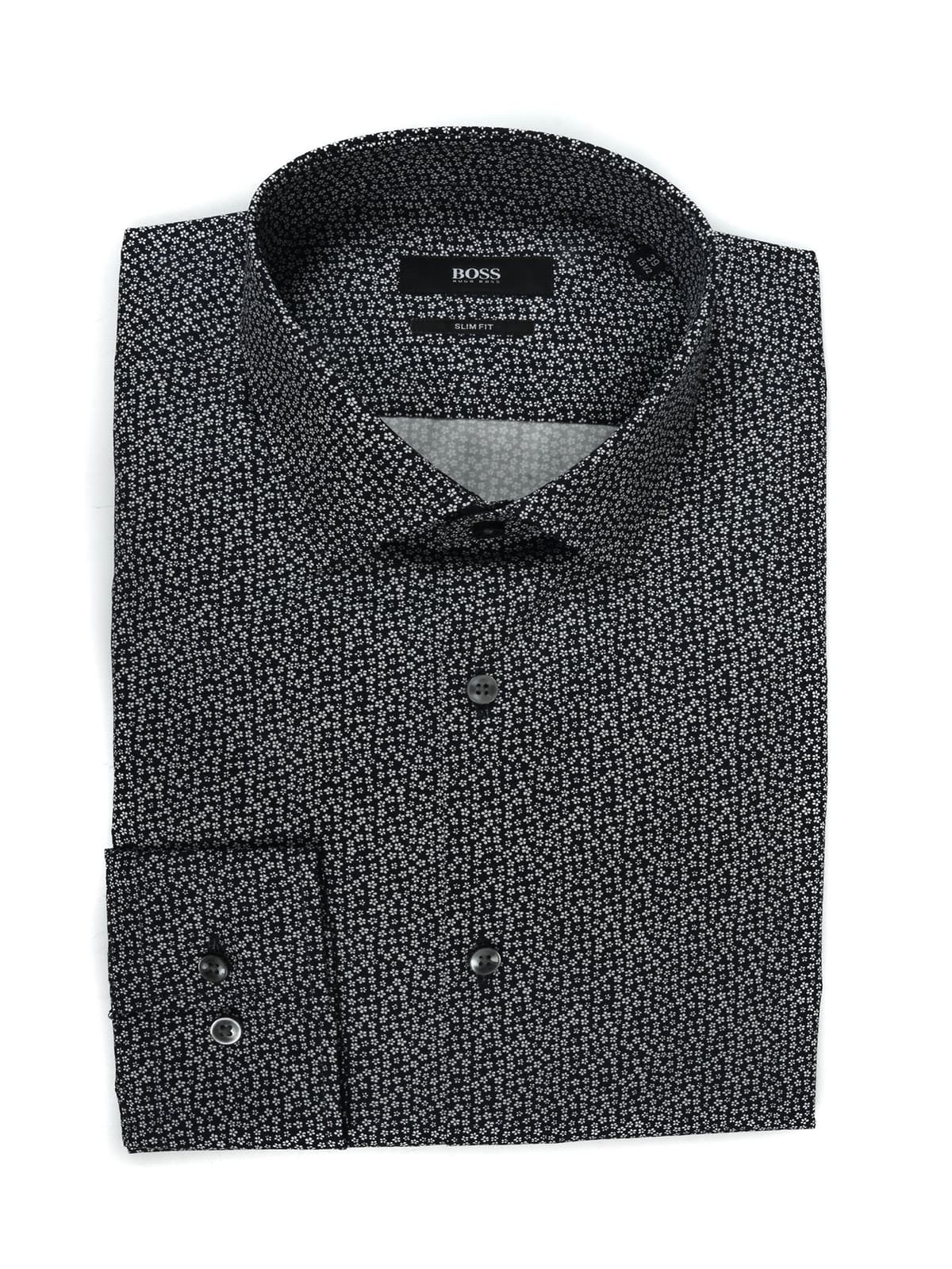 BOSS ΠΟΥΚΑΜΙΣΟ JENNO SLIM FIT ΜΙΚΡΟΣΧΕΔΙΟ NIGHT ΜΠΛΕ