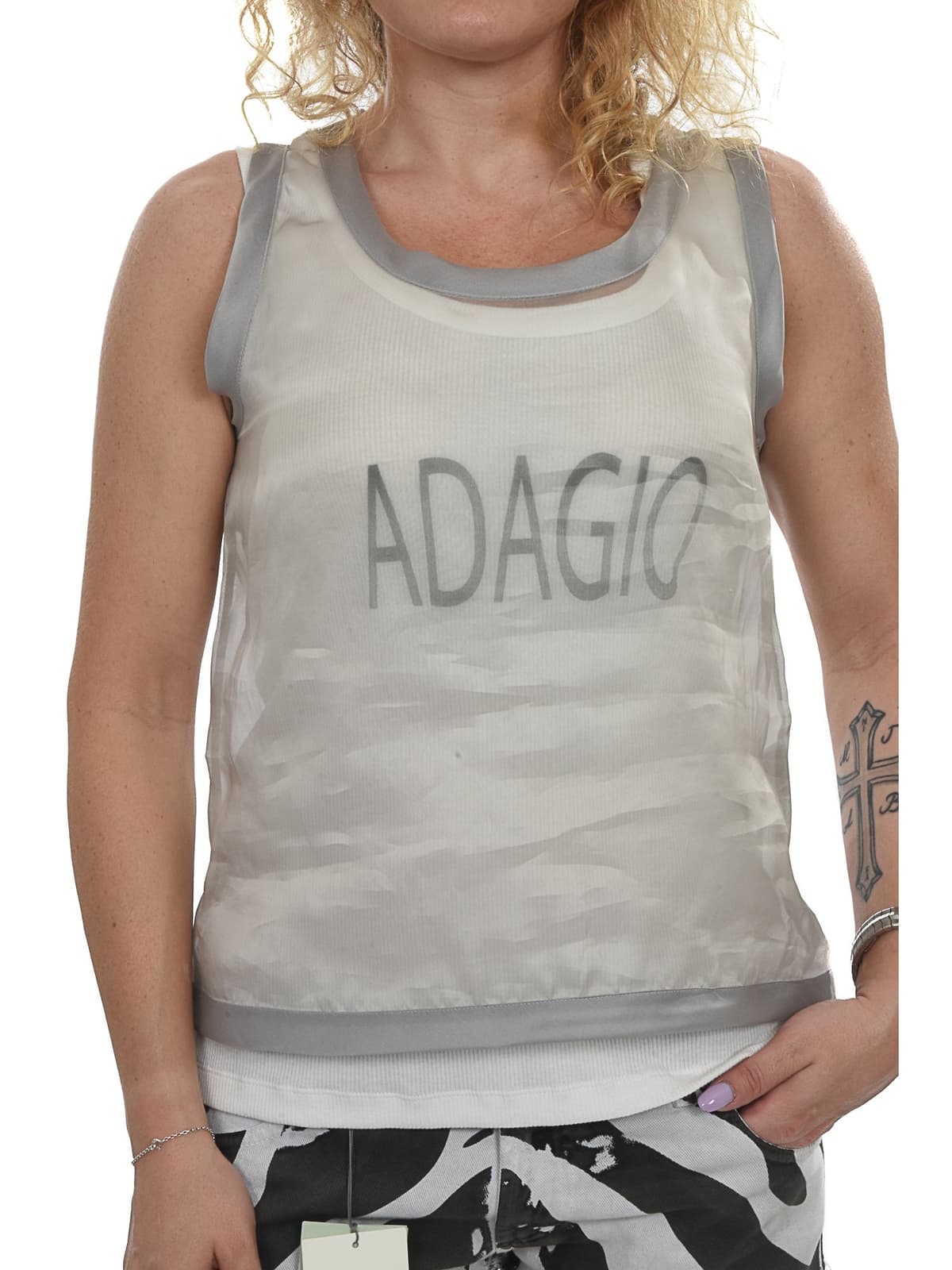 DONDUP TOP CAMICIA BAITY ΓΡΑΜΜΑΤΑ ΔΙΑΦΑΝΕΙΑ ΛΕΥΚΟ