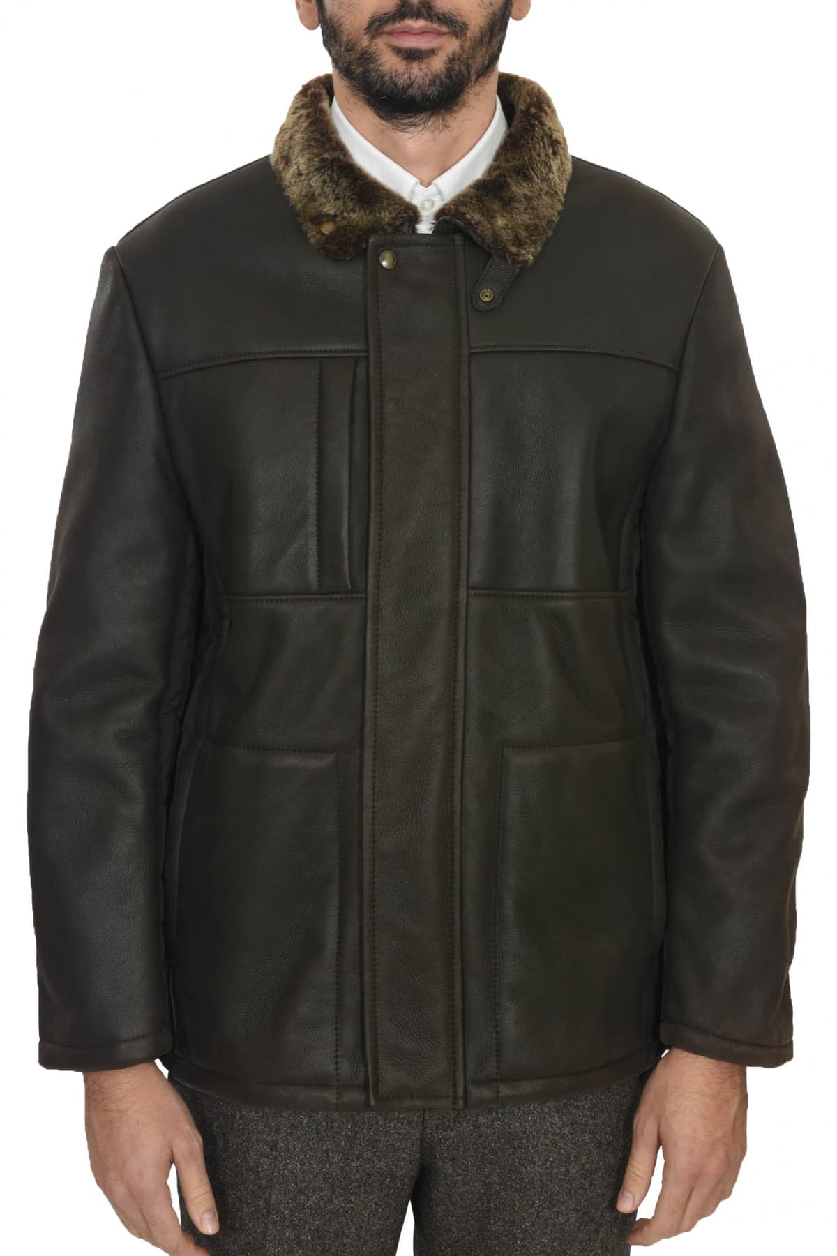 Men's Leather Jackets Boss Brown