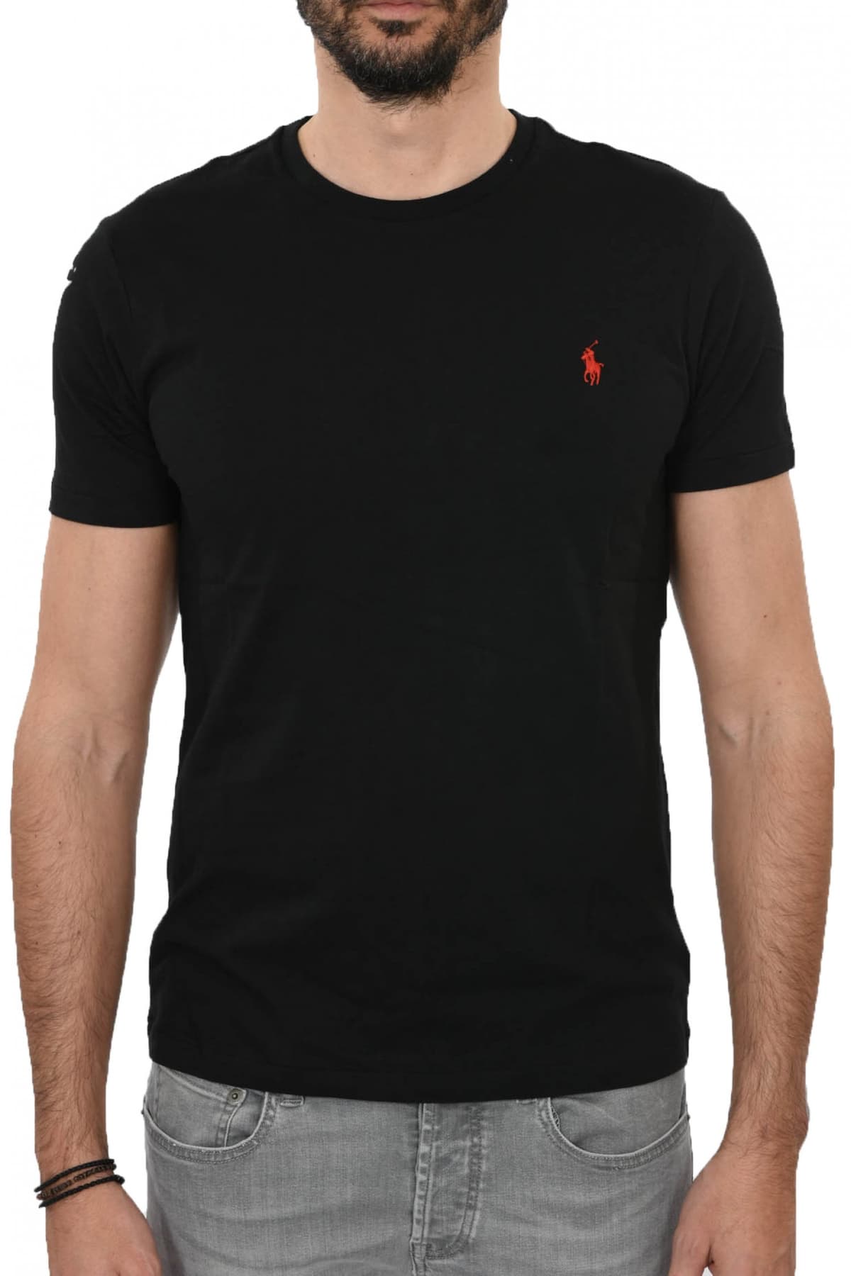 RALPH LAUREN T-SHIRT CUSTOM SLIM FIT ΚΟΝΤΟΜΑΝΙΚΟ BSR ΜΑΥΡΟ