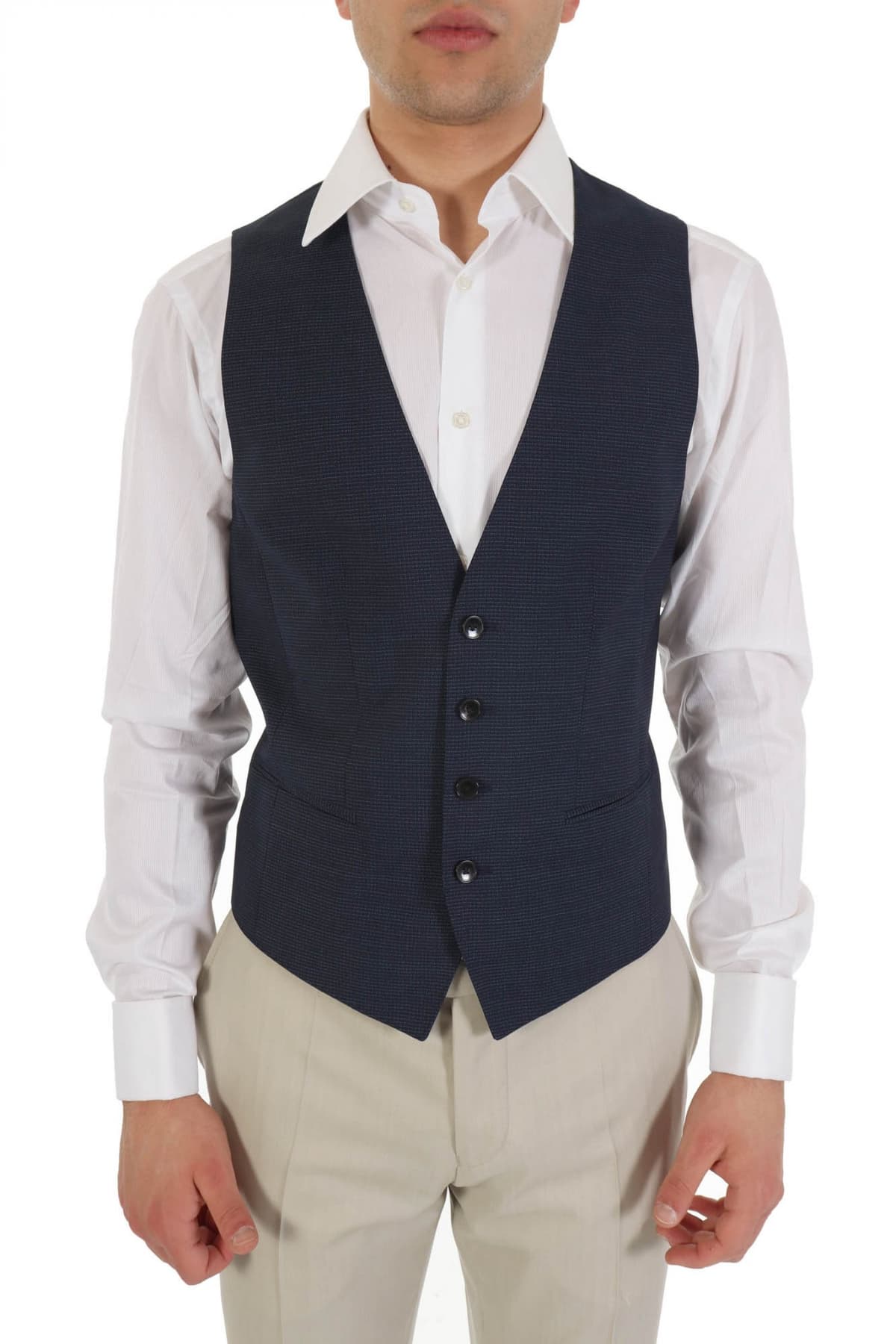 BOSS ΓΙΛΕΚΟ HUGE6 WESTE SLIM FIT ΜΙΚΡΟΣΧΕΔΙΟ ΜΠΛΕ