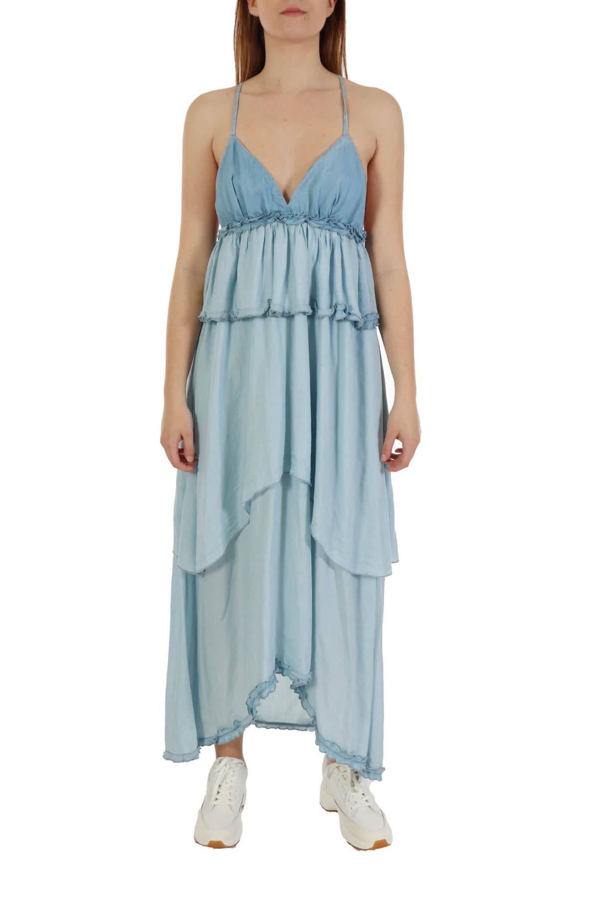 PINKO ΦΟΡΕΜΑ JEANS ΤΙΡΑΝΤΑ ΑΣΥΜΕΤΡΟ AGATHA ΣΙΕΛ