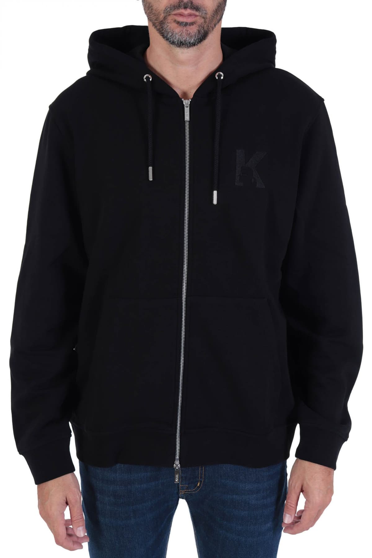 KARL LAGERFELD ΦΟΥΤΕΡ FULL ZIP HOODIE LOGO ΜΑΥΡΟ