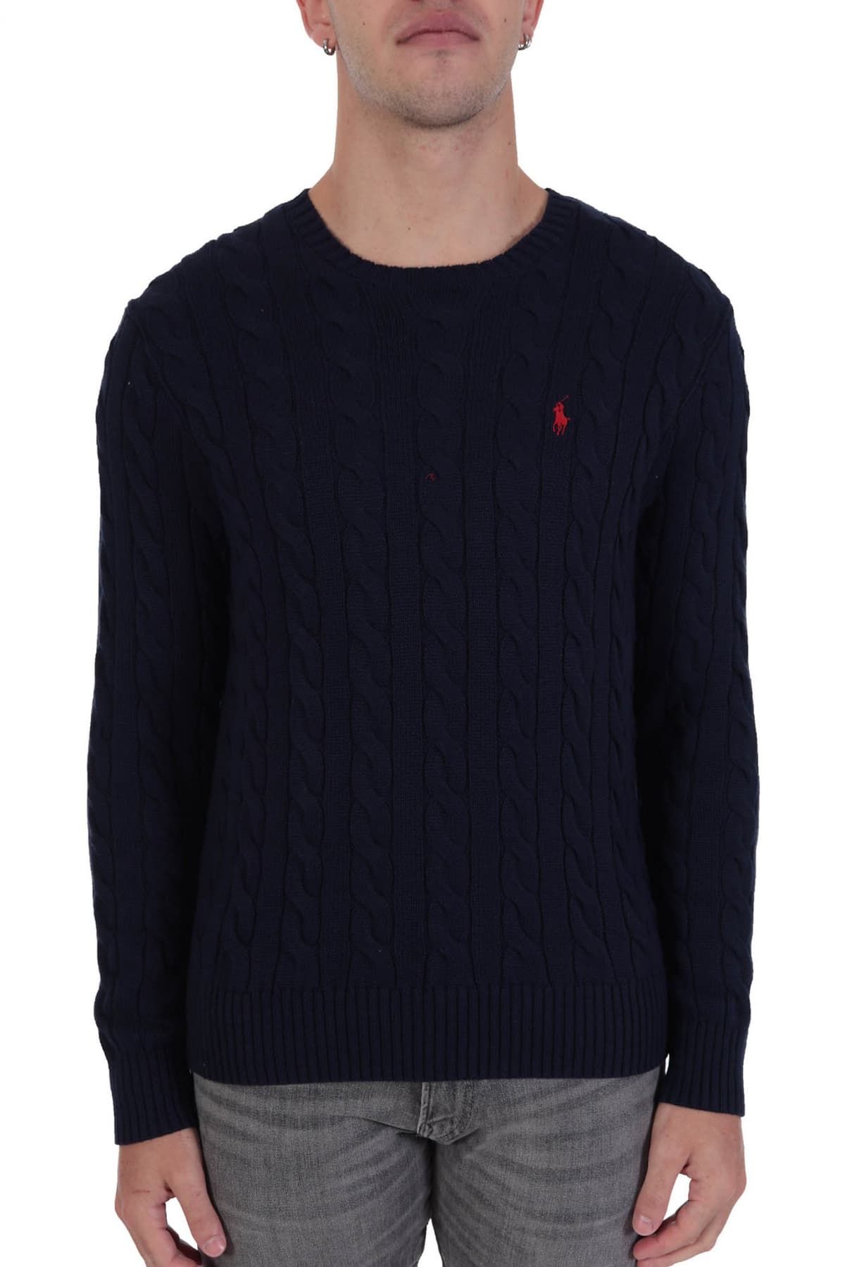 RALPH LAUREN ΠΛΕΚΤΟ ROUNDNECK CABLE ΜΠΛΕ