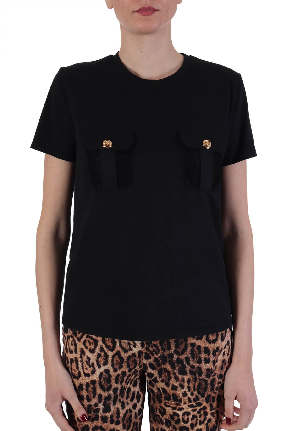 ELISABETTA FRANCHI T-SHIRT ΤΣΕΠΕΣ ΜΠΡΟΣΤΑ ΜΑΥΡΟ