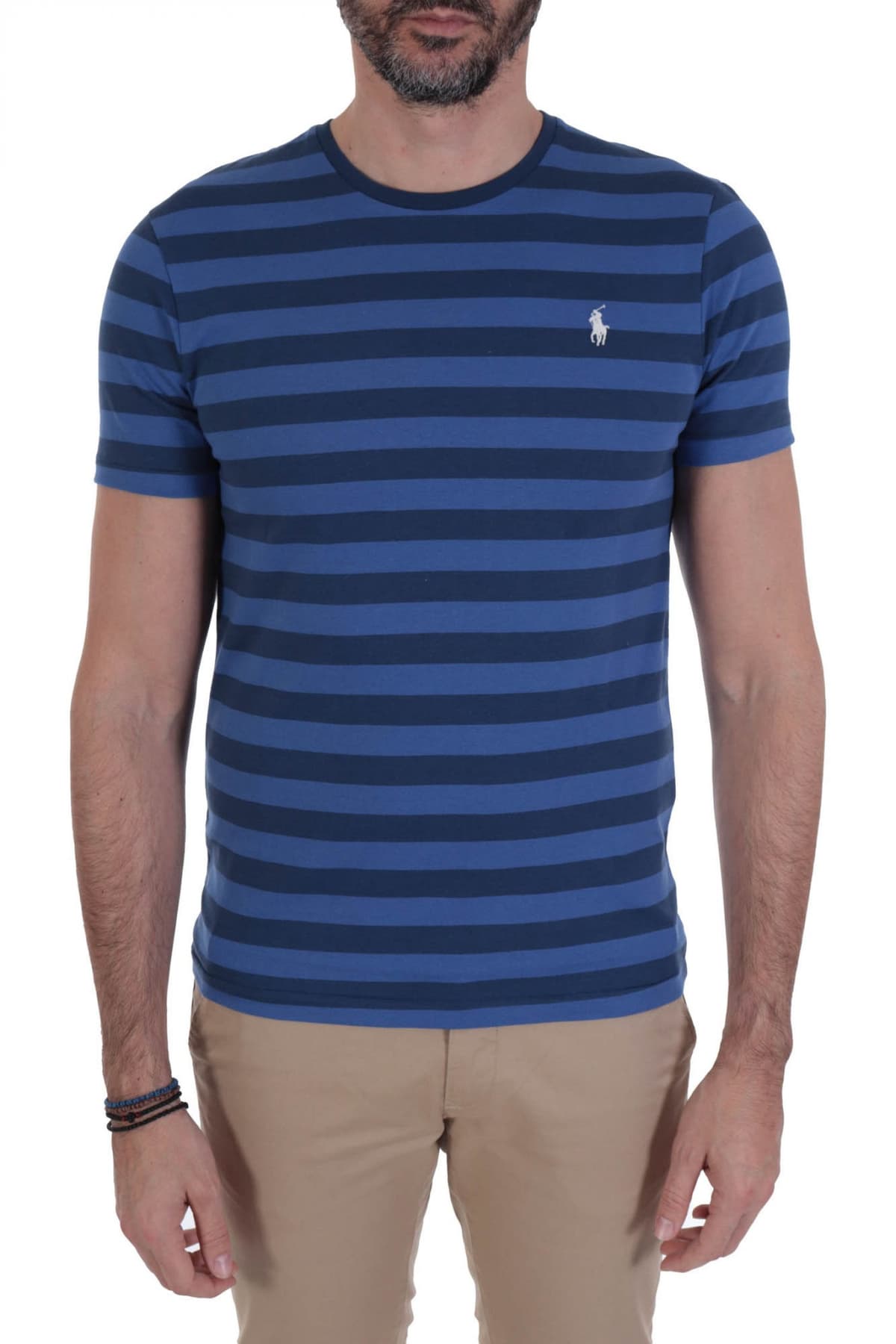 RALPH LAUREN T-SHIRT ΡΙΓΕ CUSTOM SLIM FIT ΜΠΛΕ
